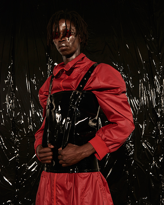 Corset: Chema Diaz / Coat: Lianne Trowbridge at May Concepts / Glasses: Komono at The Goods Agency