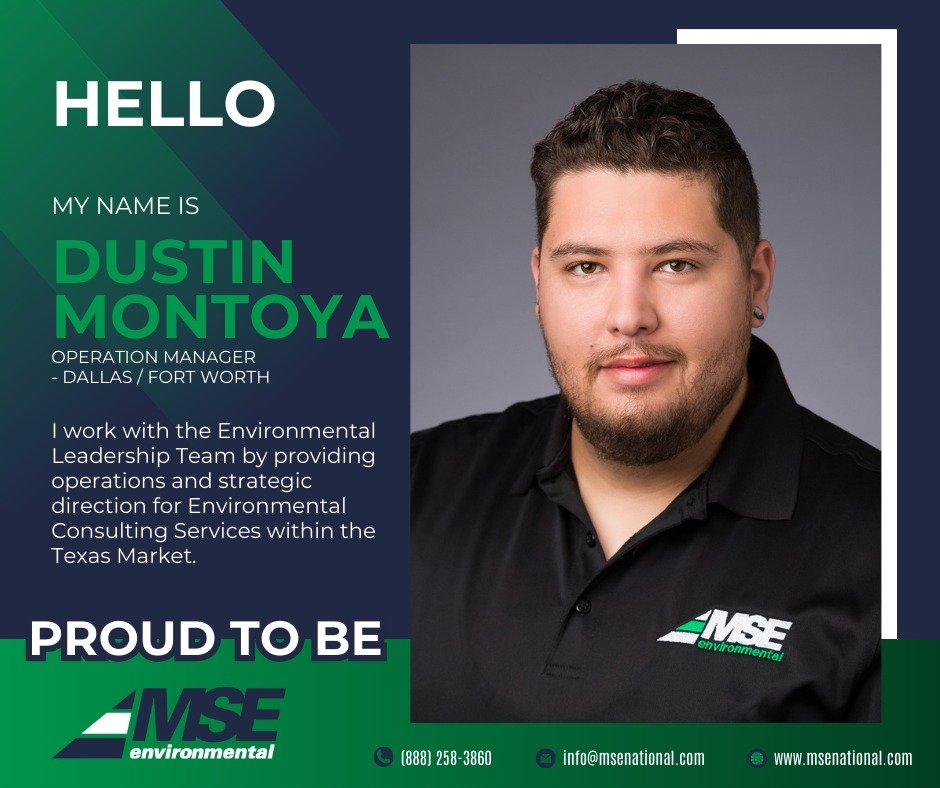 Proud To Be MSE Environmental

Hello! My name is Dustin Montoya. I work with the Environmental Leadership Team by providing operations and strategic direction for Environmental Consulting Services within the Texas Market.

#mseenvironmental #proudtob