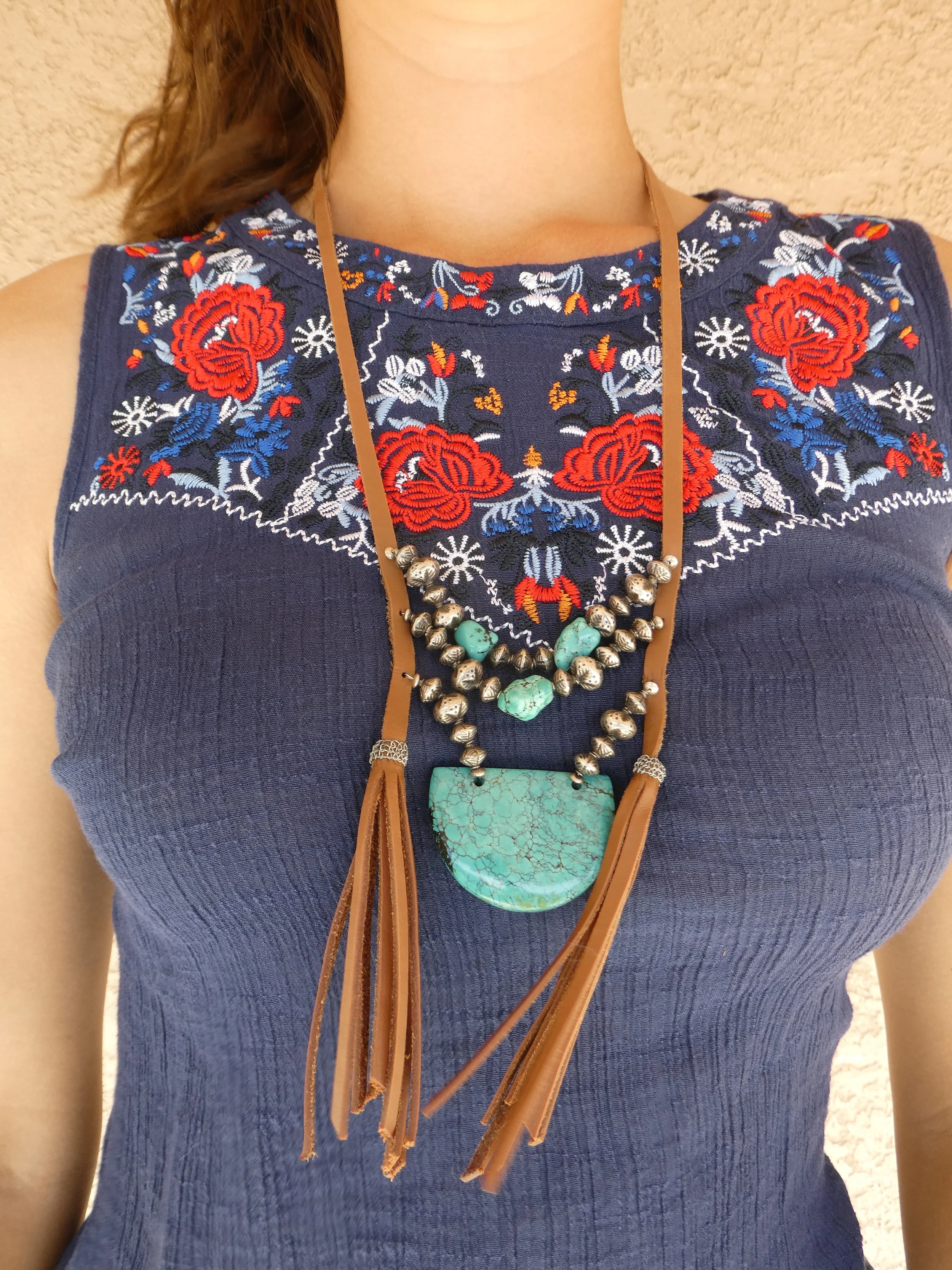 Turquoise and Tassels Necklace