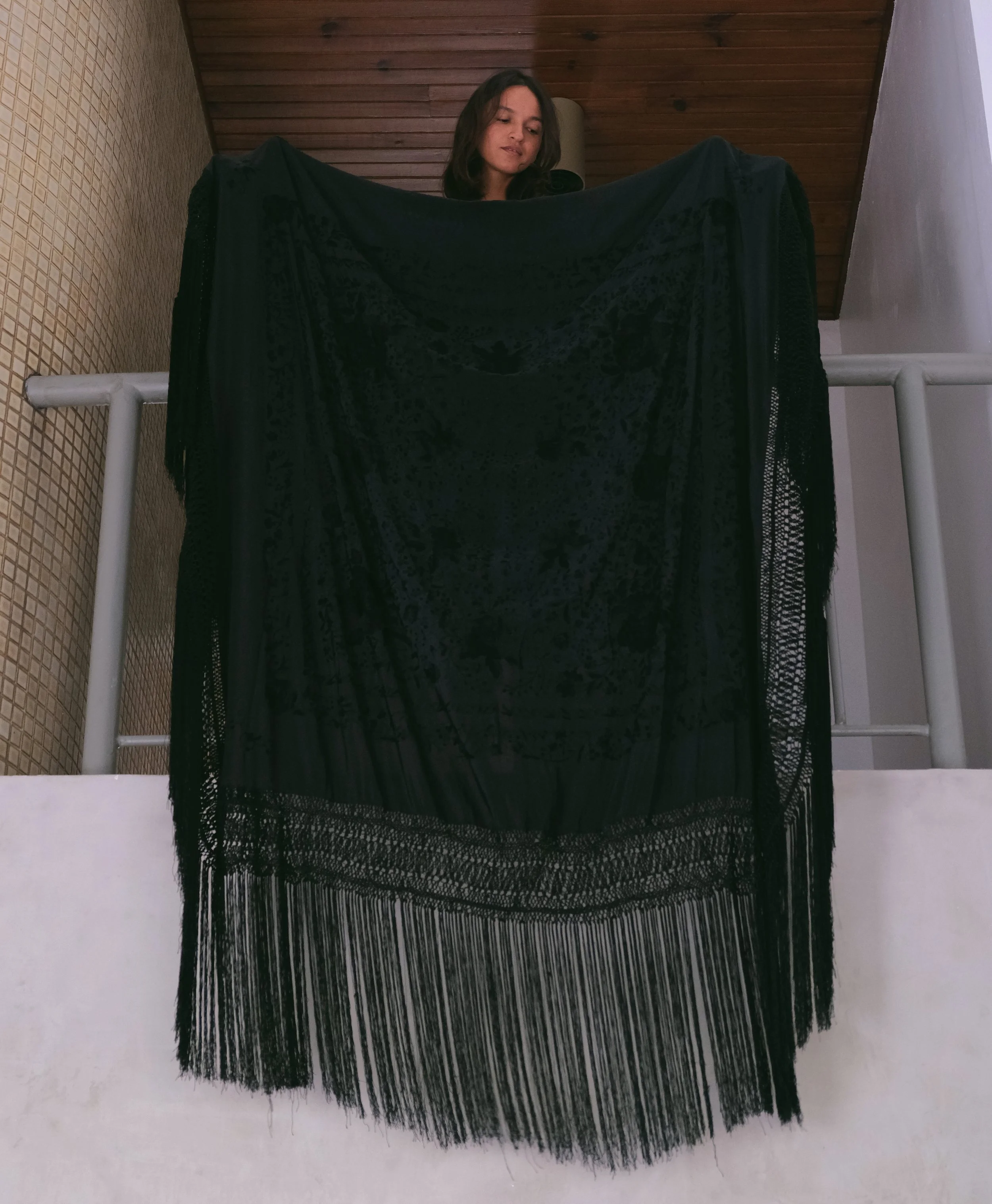 VINTAGE BLACK SILK PIANO SHAWL