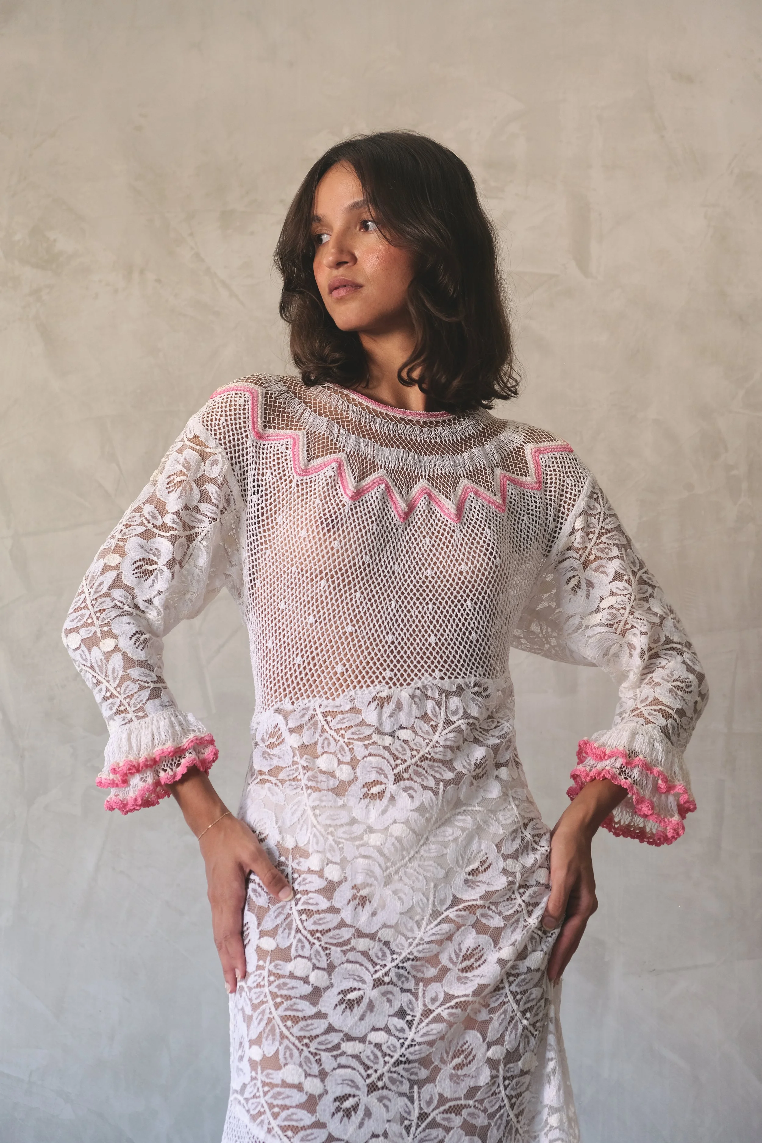 1970S LACE AND CROCHET DRESS (M)