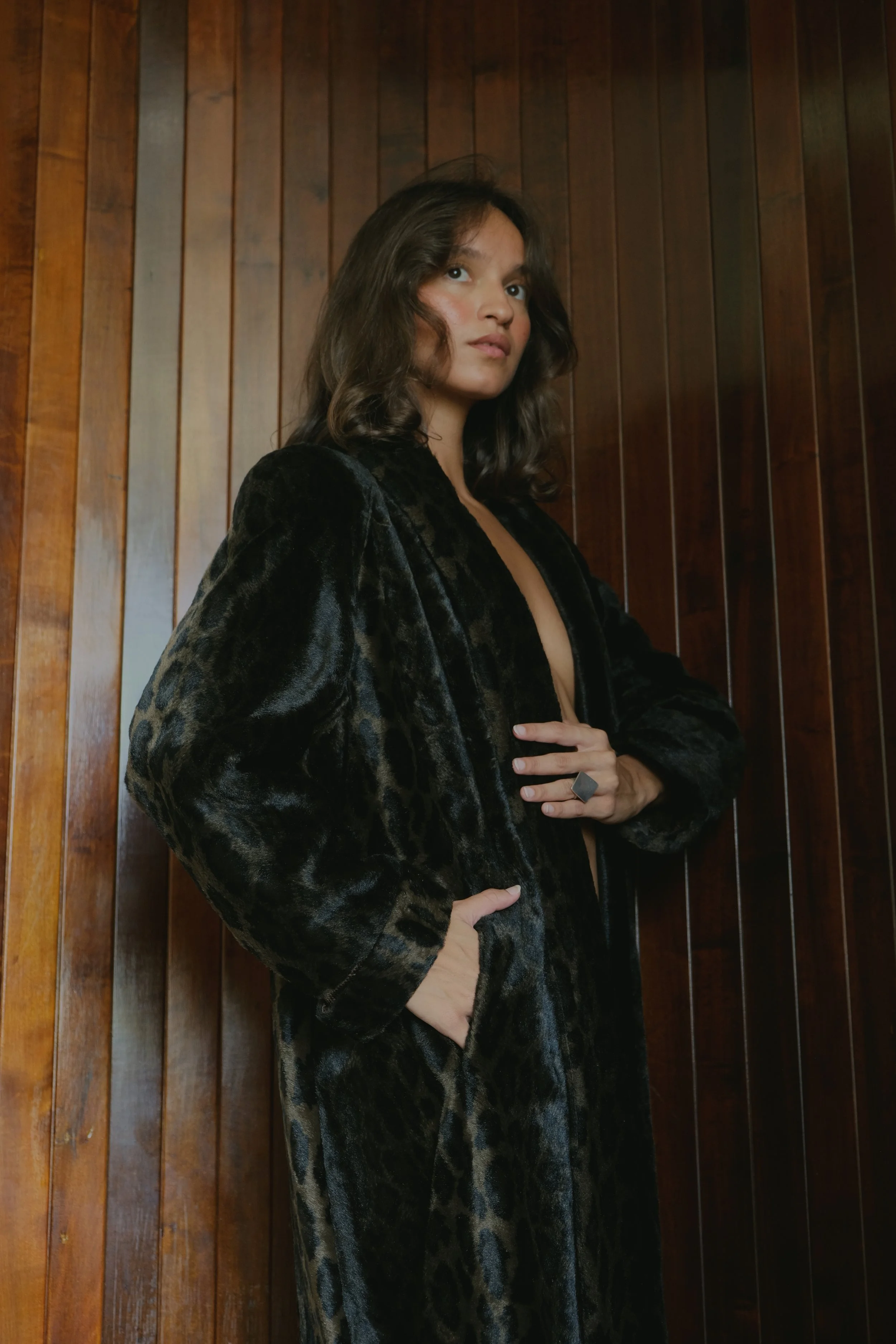 VINTAGE ANIMAL PRINT FAUX FUR COAT (S/M)