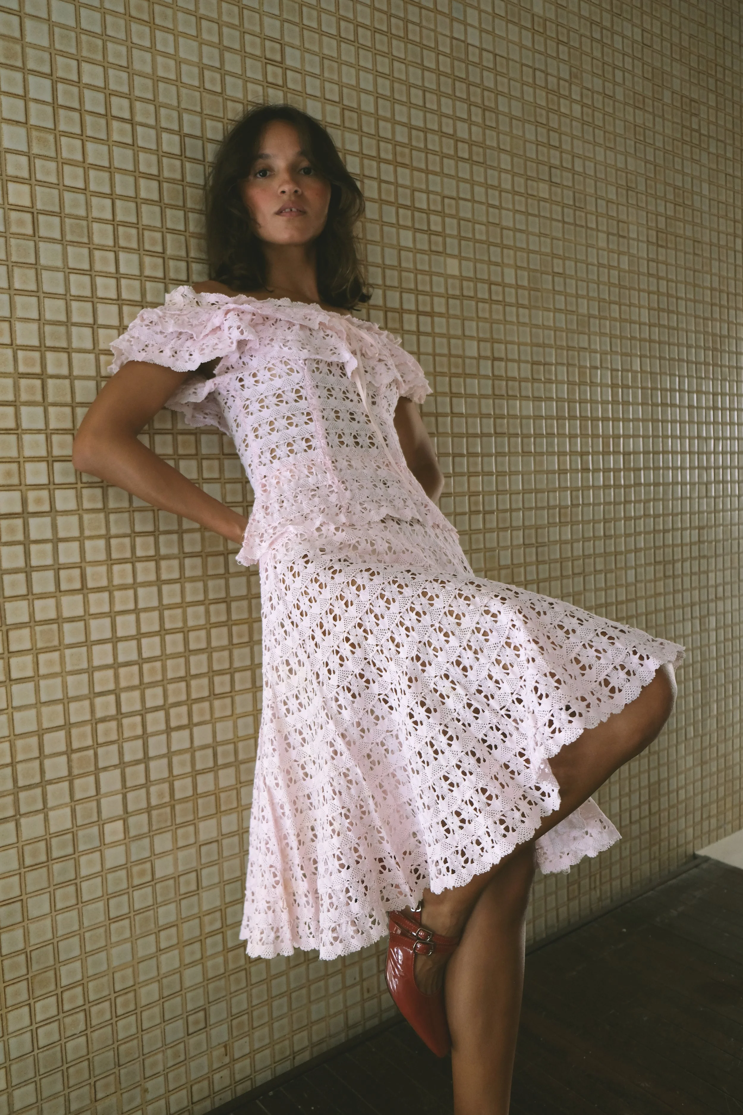 1970S HAND-KNITTED PINK SET (XS)