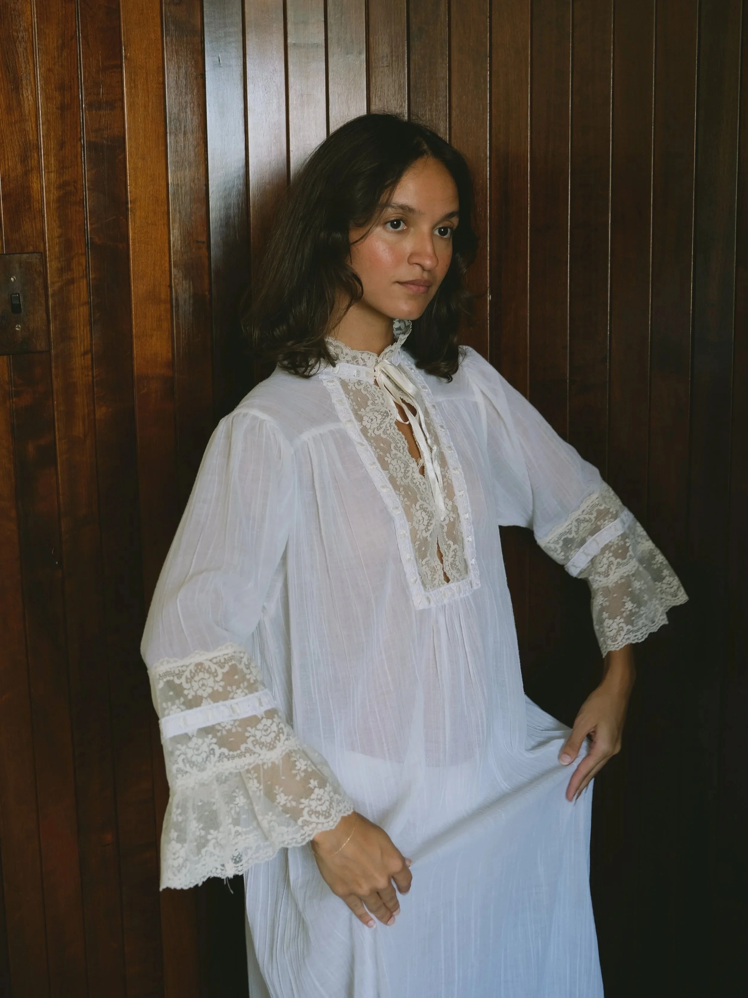 1970S CHRISTIAN DIOR COTTON GAUZE NIGHT GOWN (OS)