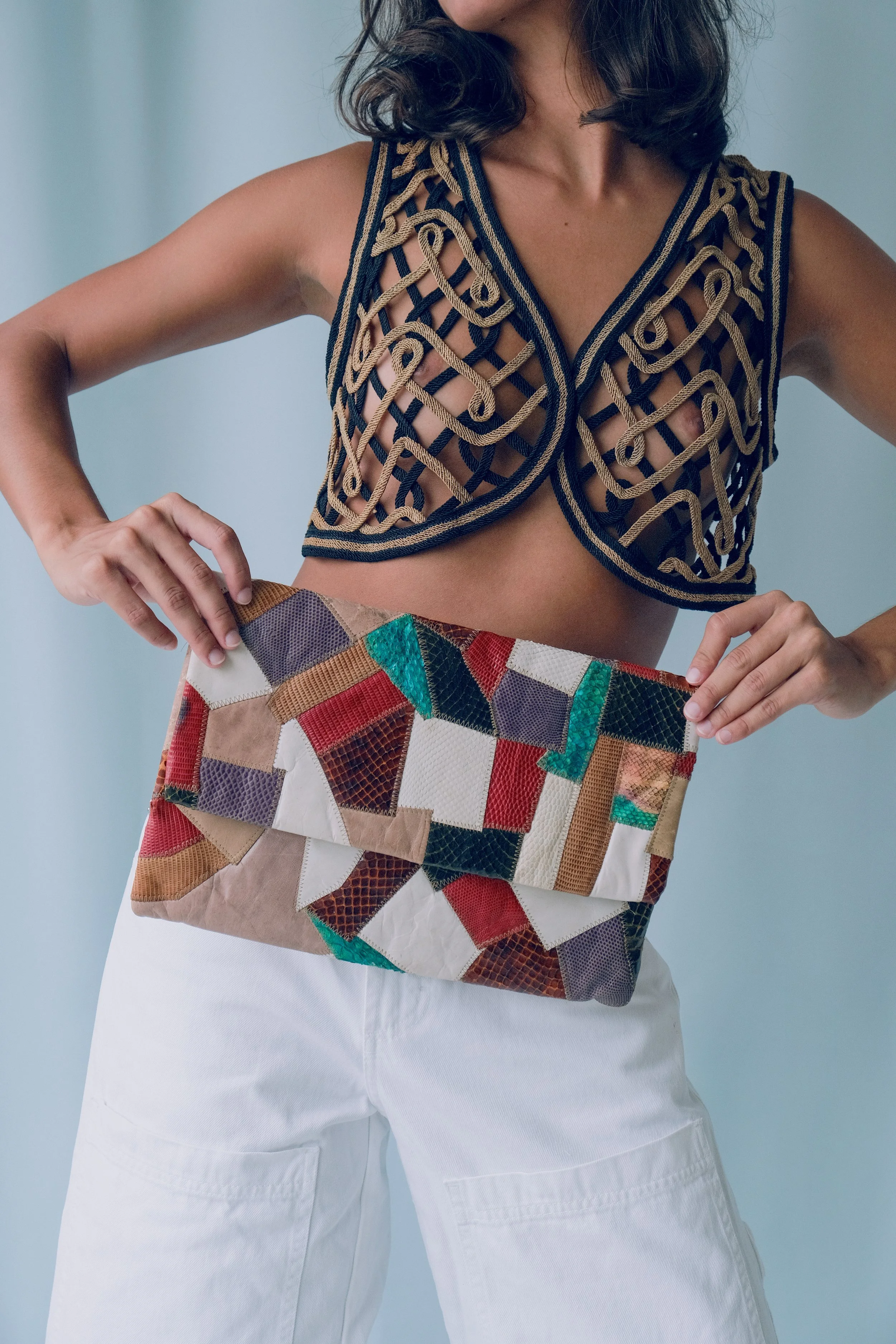 1970s Patchwork Leather Envelope Bag