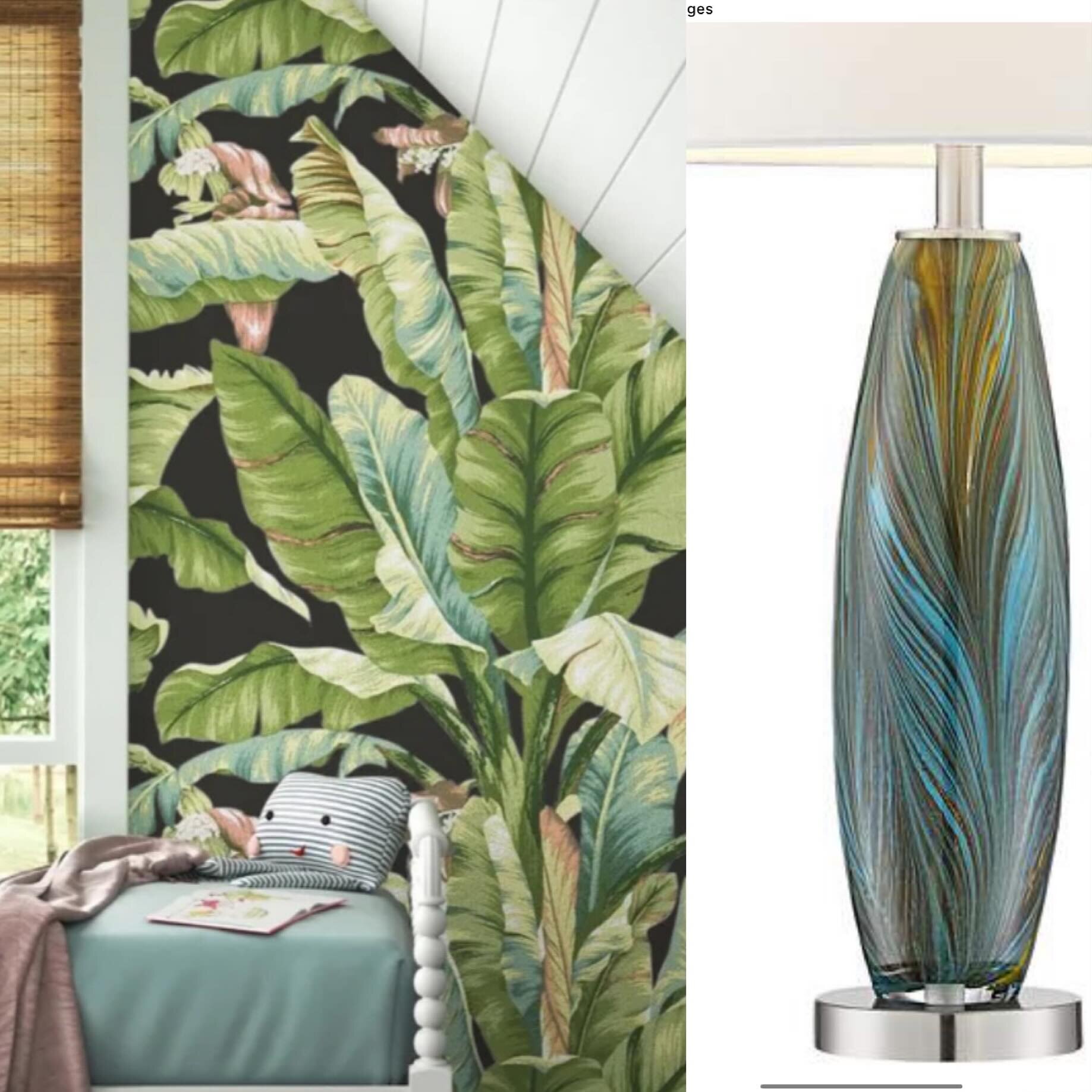 Working with a client virtually and she asked me to choose a lamp to go with her wallpaper. I think we found the one! #wallpaper #lamplove #ruthiestaalseninteriors #homedecor #palmleafwallpaper #virtualinteriordesign