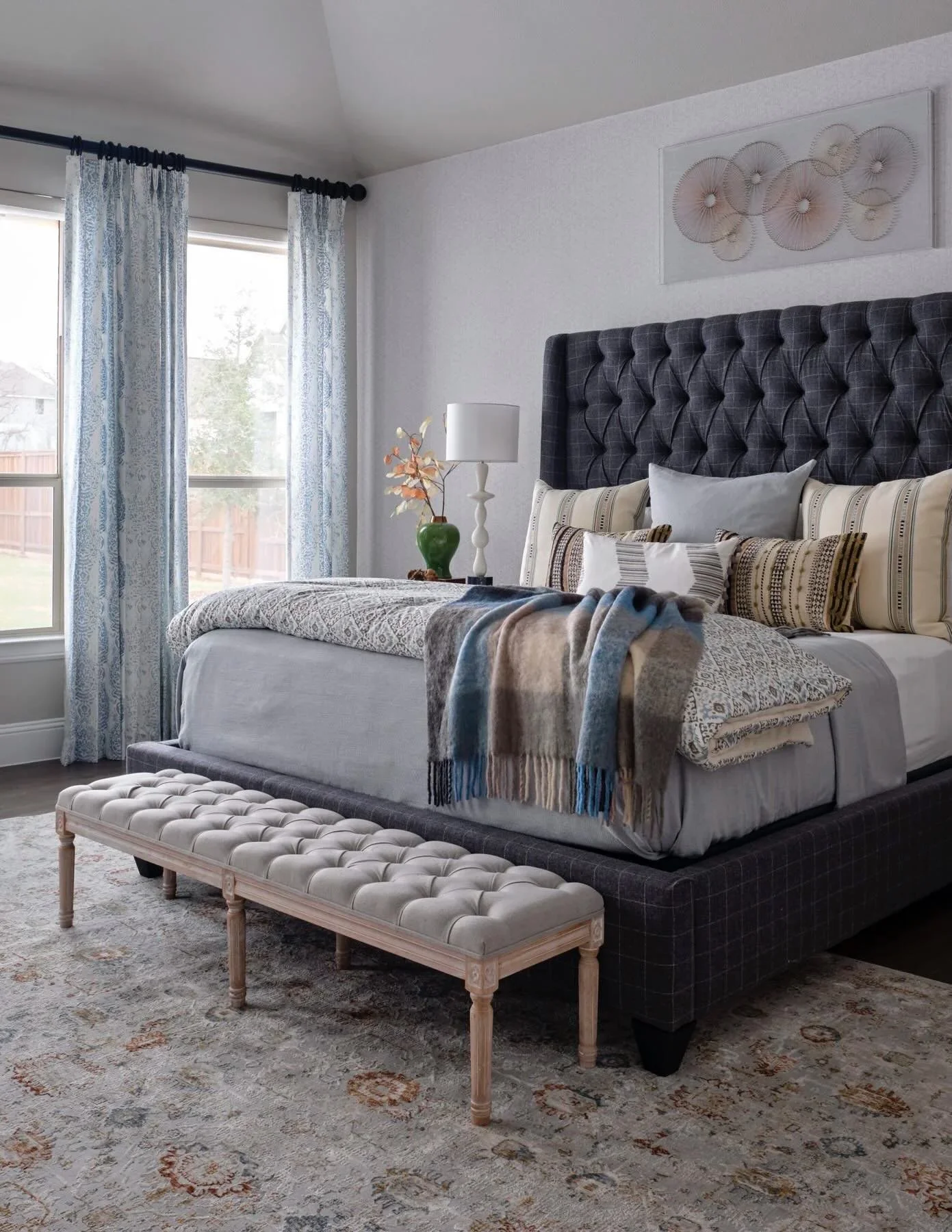 Blending masculine and feminine elements in a primary bedroom creates harmony. It&rsquo;s all about balance between bold and delicate. #ruthiestaalseninteriors #dallasdesigner #bedrooms