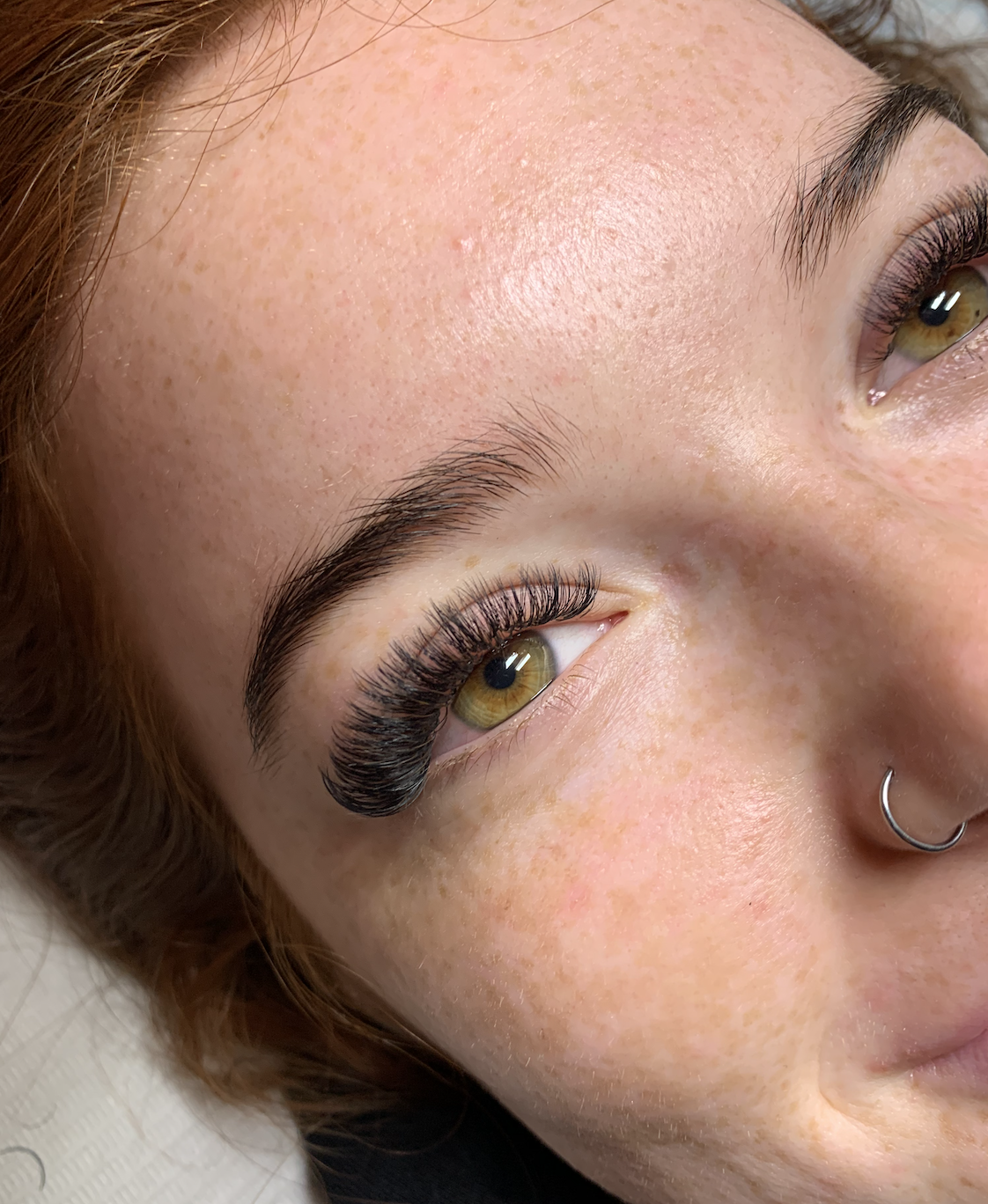 Volume Set of lashes done in Bothell, Washington. This is a cat eye shape using D curl 