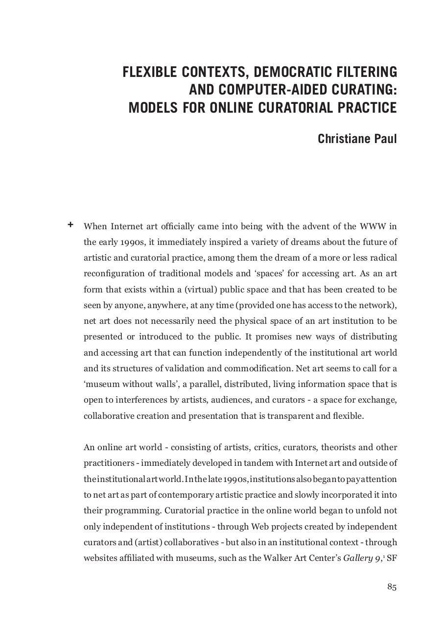 Flexible Contexts,Democratic Filtering and Computer-Aided Curating , Christiane Paul