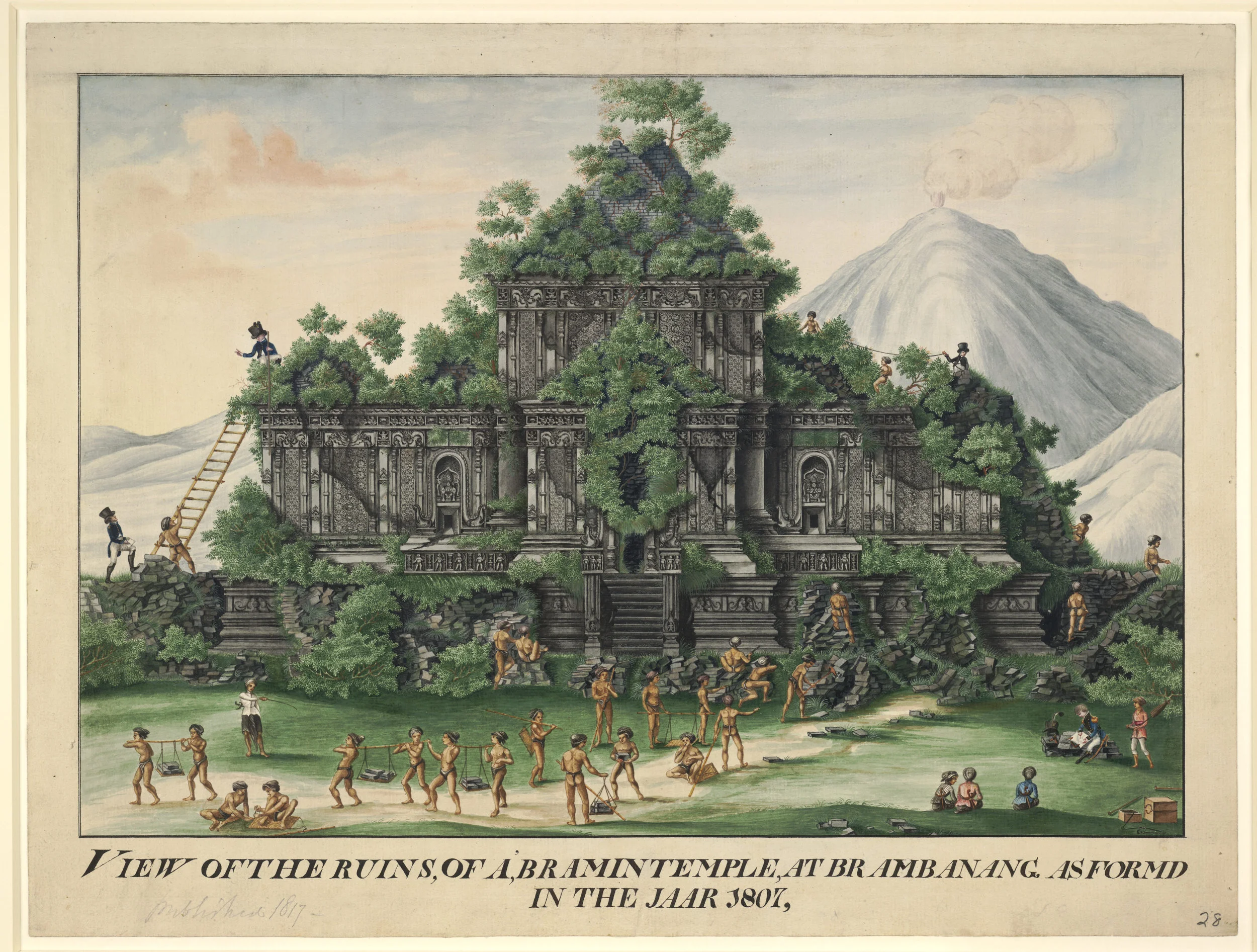 Fanciful view of Candi Sewu being cleared by Javans under direction from Europeans Java, 1807 Credit: British Museum
