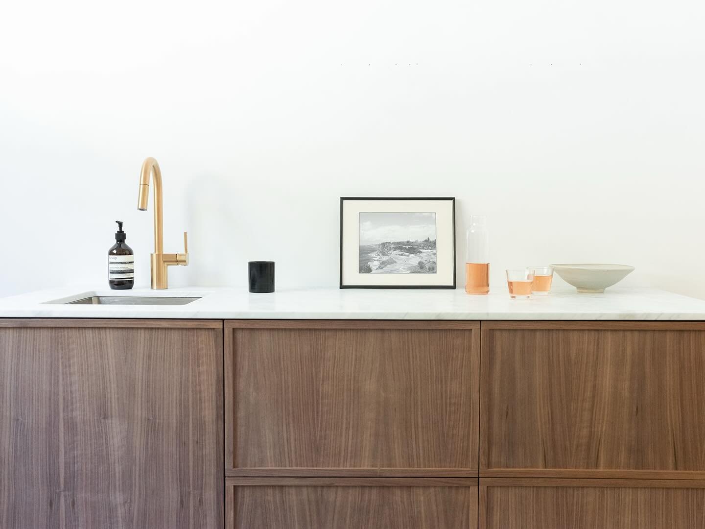 Tomayto, Tomahto.  Some call it slim shaker, some say modern shaker, we call it Cubrio.  Shown here in walnut, Cubrio mixes the traditional with the modern. #moderncabinets #modern #cabinets #ikea #modernkitchen