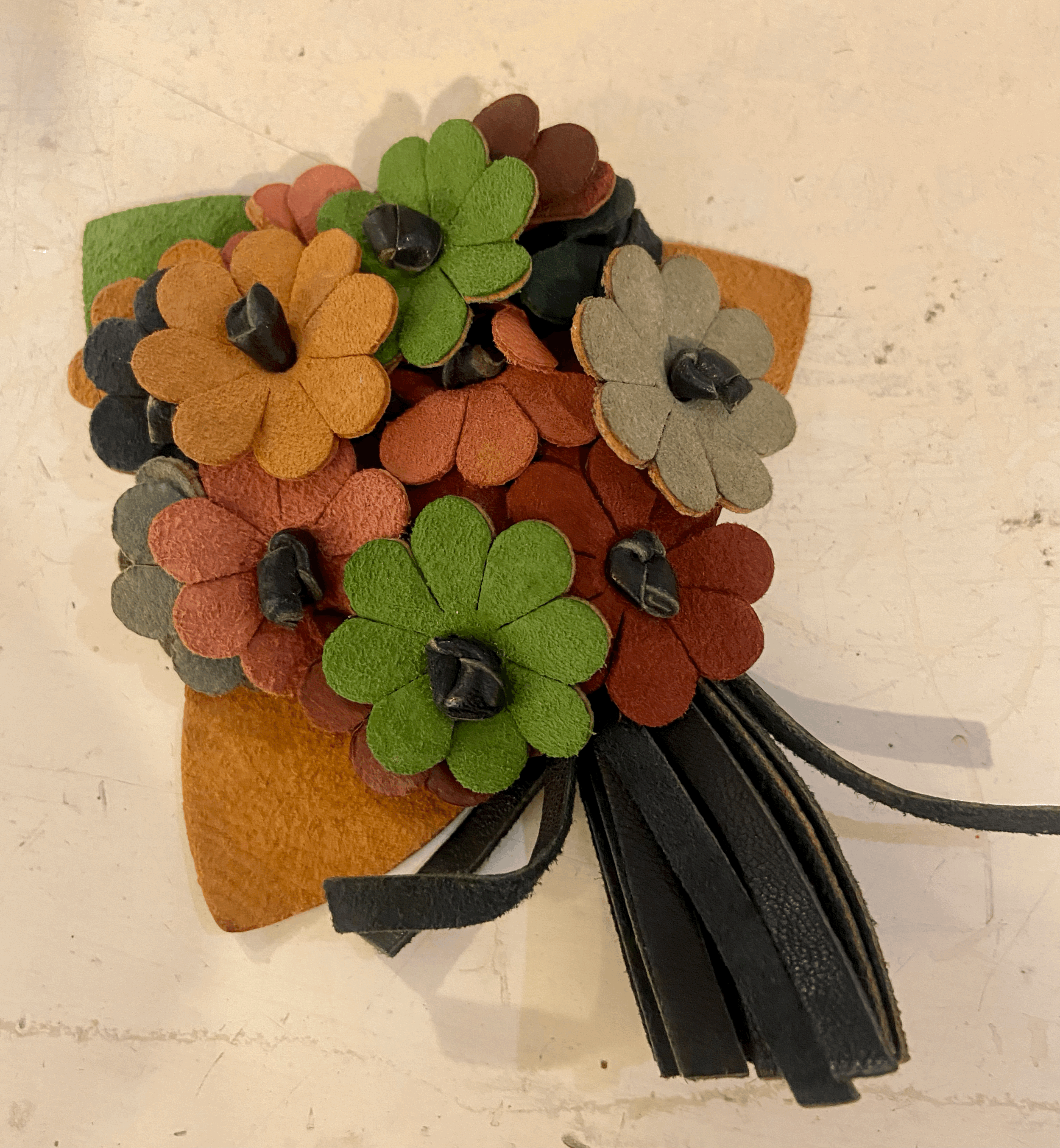 1940s leather brooch