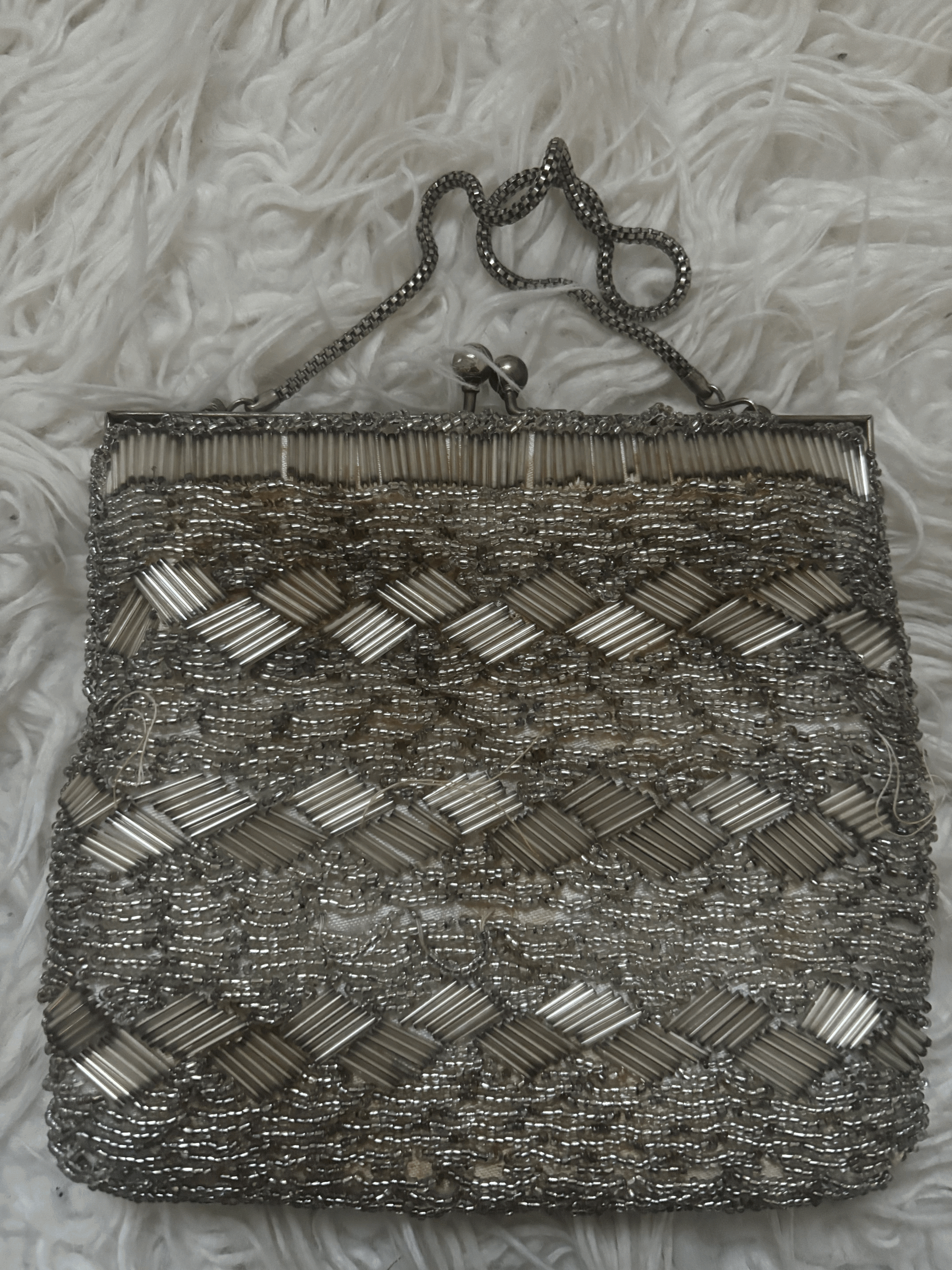 1960s silver beaded bag