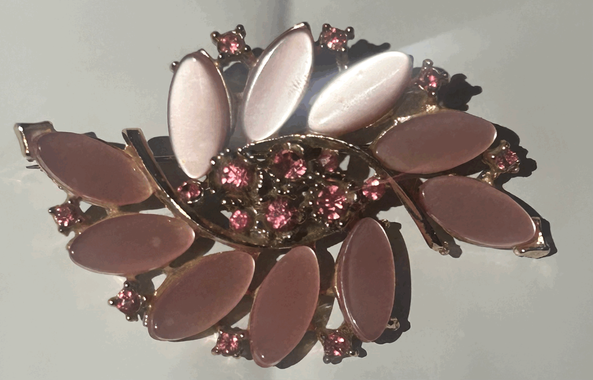 Vintage pale pink stone brooch