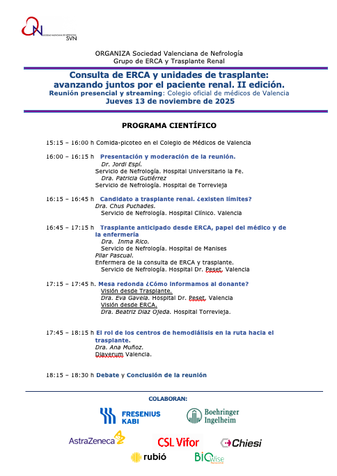 VIDEO Consulta de ERCA y unidades de trasplante: avanzando juntos por el paciente renal. II Edición.