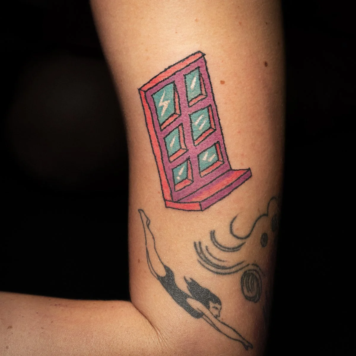 window color handpoke tattoo