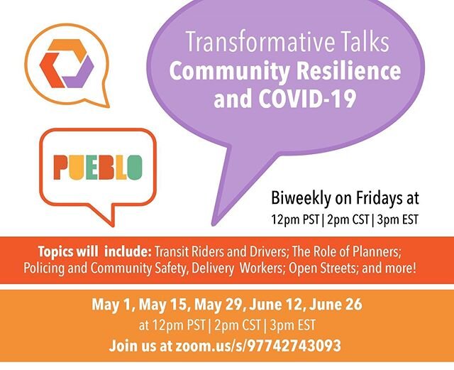 Beginning May 1st✨ 
In response to the current pandemic, @puebloplanning &amp; #TheUntokening  will be convening a series of virtual conversation to share concerns and visions for mobility justice in the COVID-19 world. Throughout these conversations