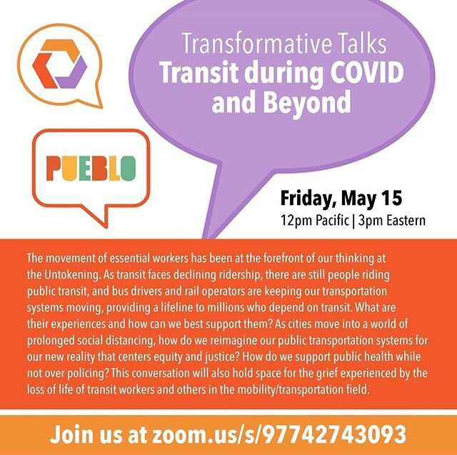We&rsquo;re going to be listening in on #TheUntokenings transformative talks today at noon PST &bull; 3pm ET. Zoom link in the pic✨ &bull; &bull; &bull; Repost &bull; &bull; &bull; 
We will be focusing on transit during covid and beyond. 
Lynda Lopez
