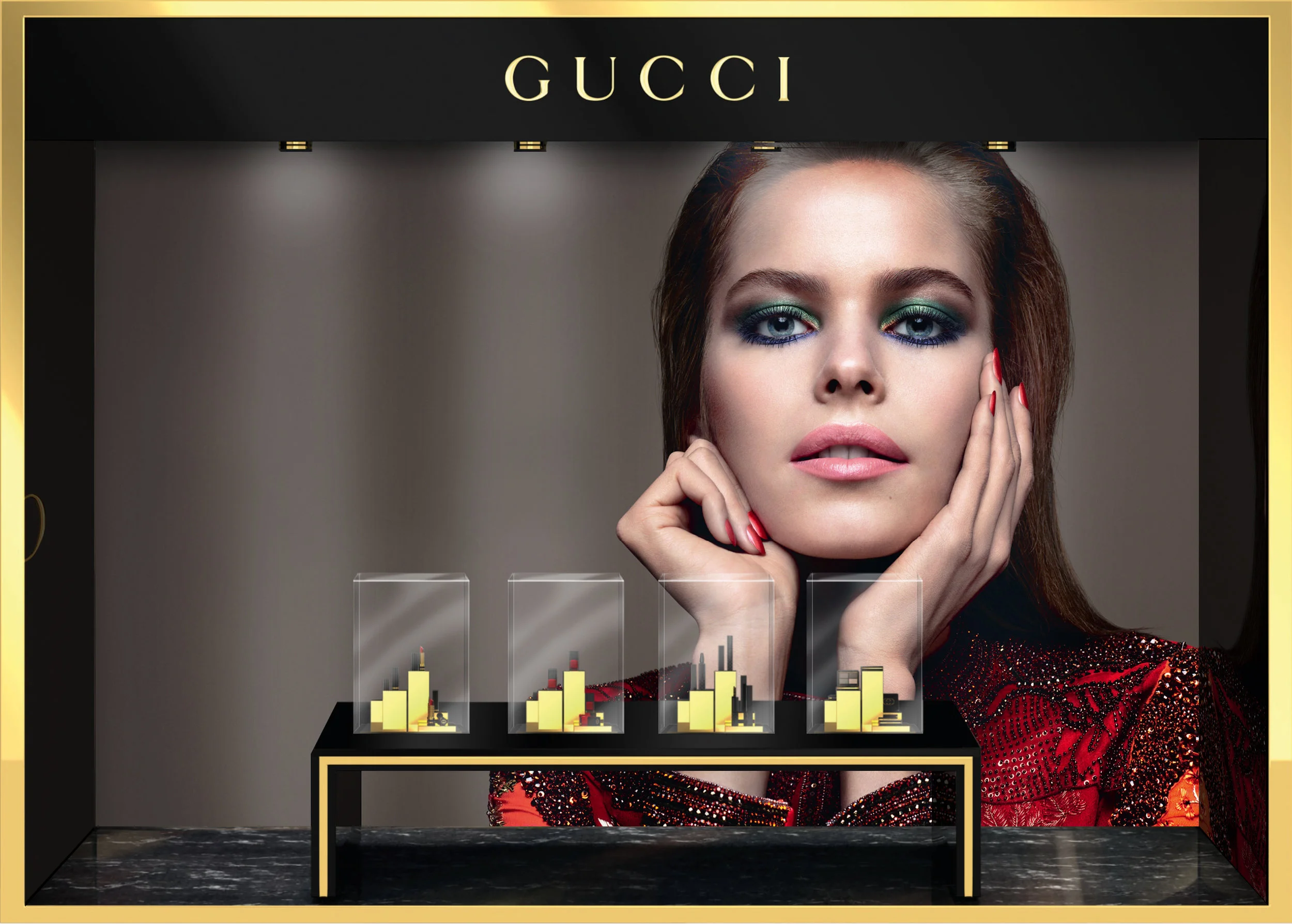 Retouching for Gucci make-up in-store windows