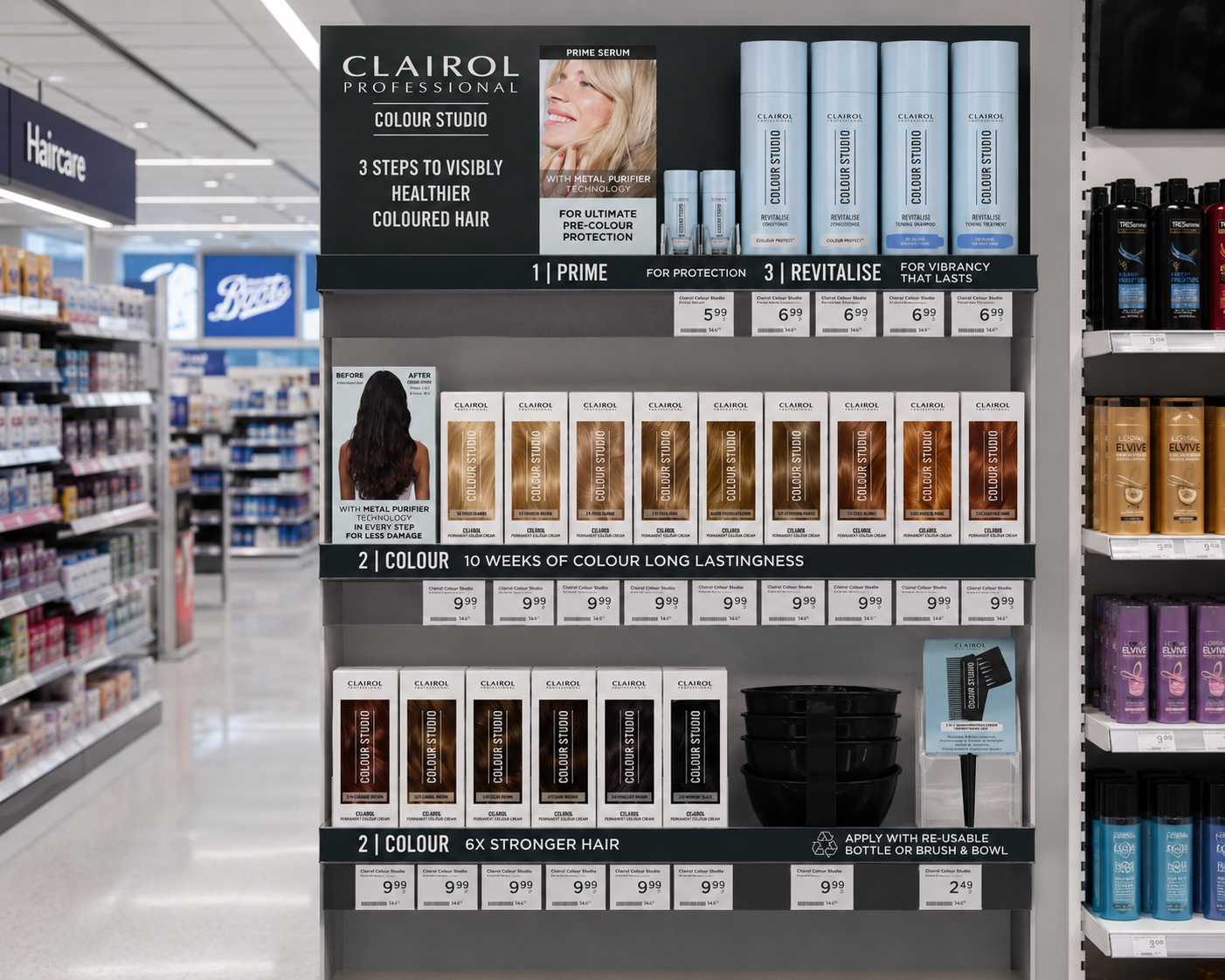 In-store shelf design and graphics for Clairol Colour Studio