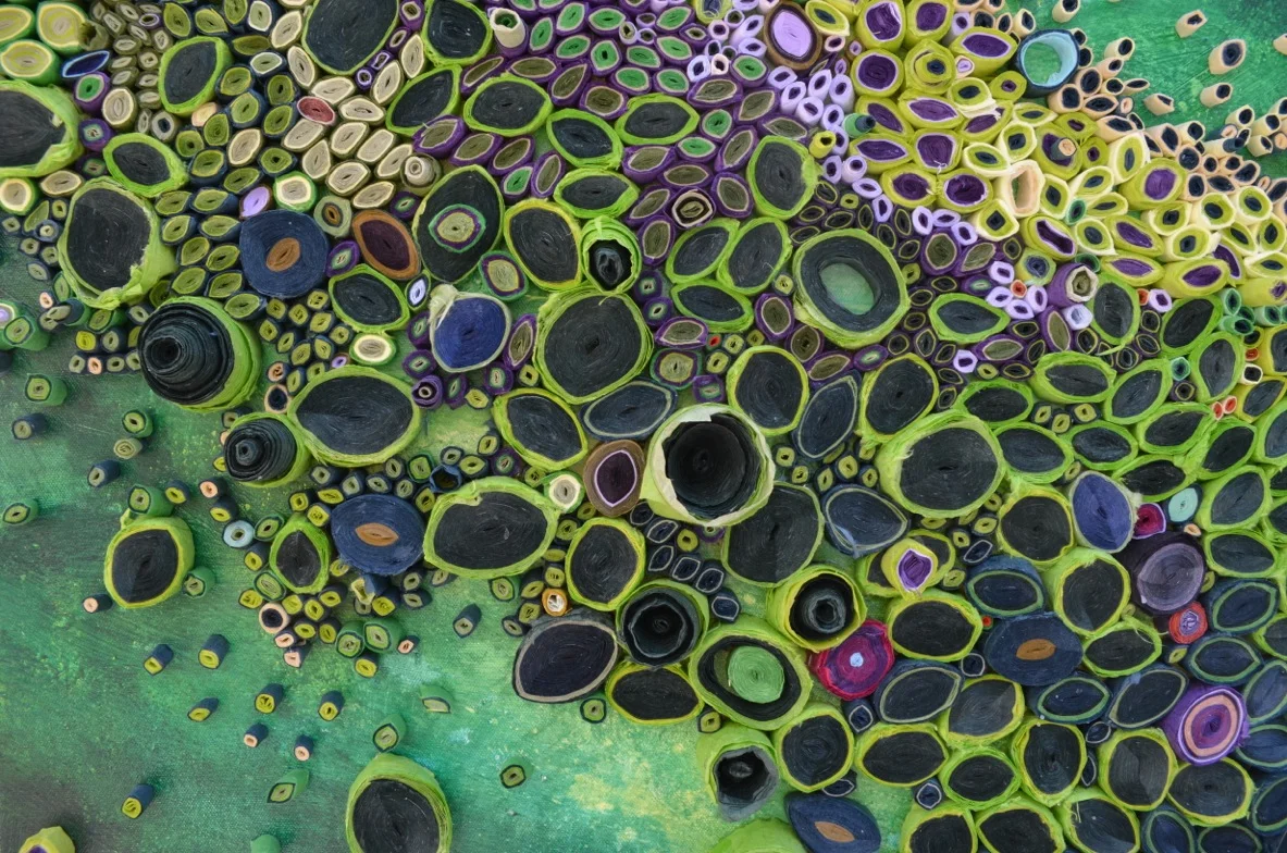 Green SeaGlass in Paper and Acrylic Paint by Amy Genser