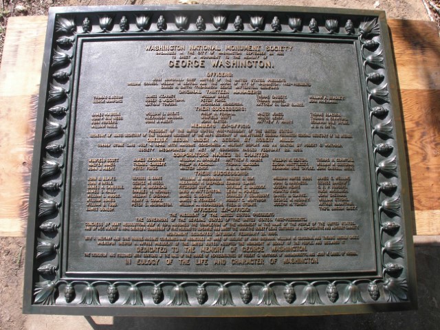 Washington Monument Dedication Placque