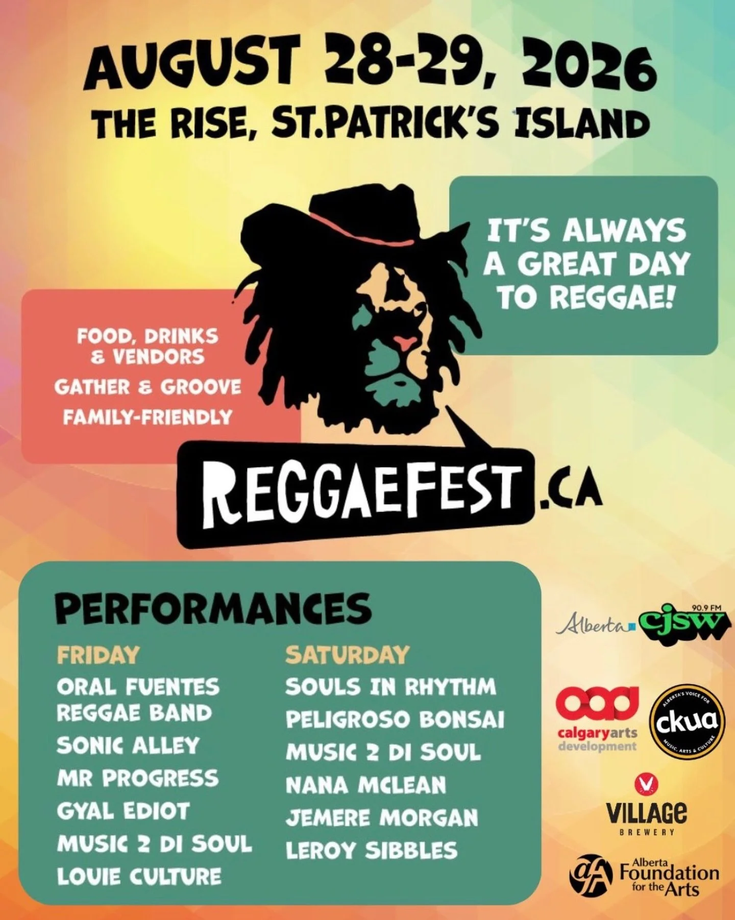 Sat, August 29 - 4 pm:  Souls In Rhythm plus special guests.  See you at @reggaefest_yyc ! 
#yyc #reggae #funk #soul 
We Funky Out Here⚡️