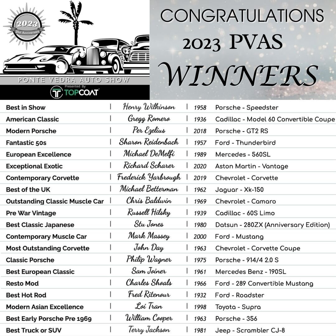 Congratulations to all of our 2023 Ponte Vedra Auto Show WINNERS🏆👏