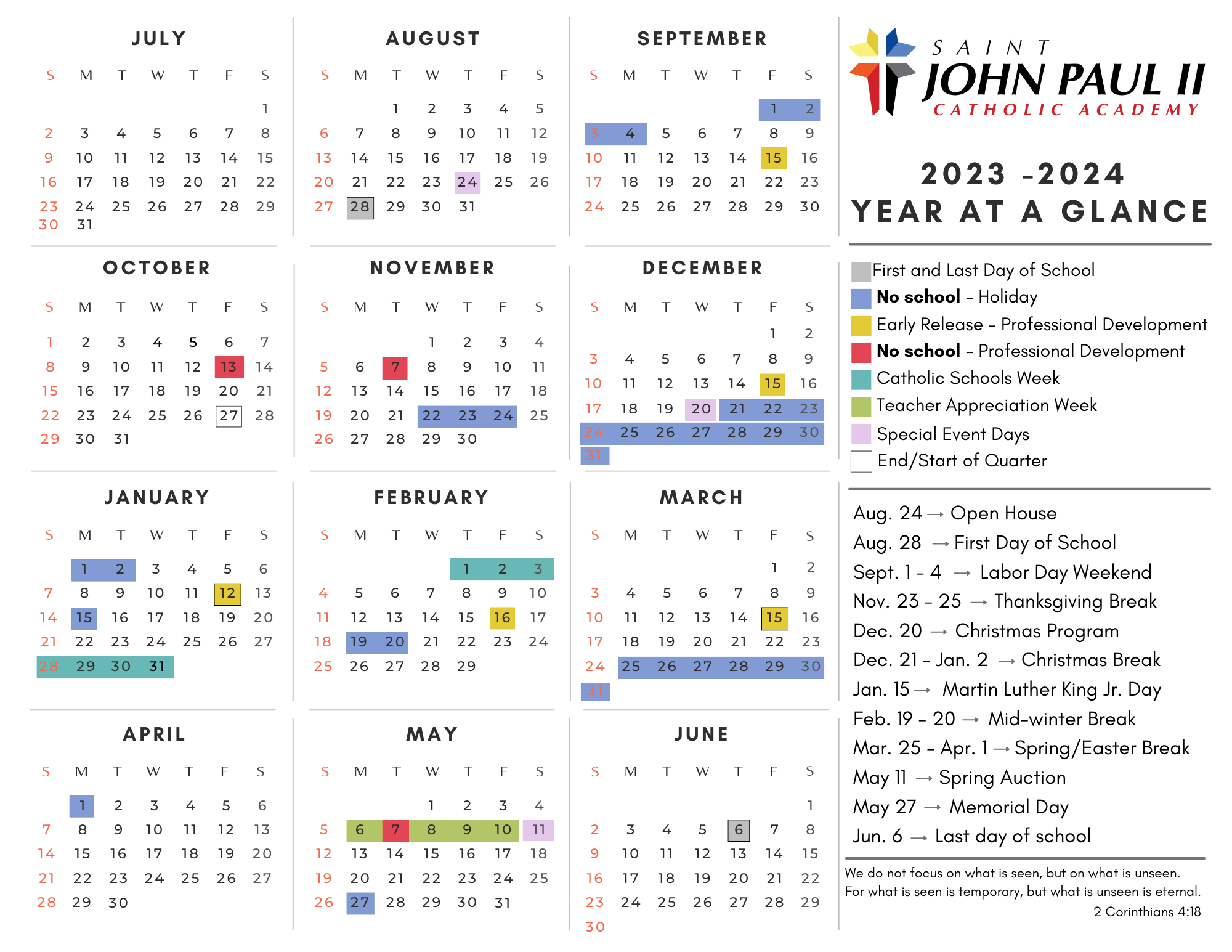 Calendar — Saint John Paul II Catholic Academy