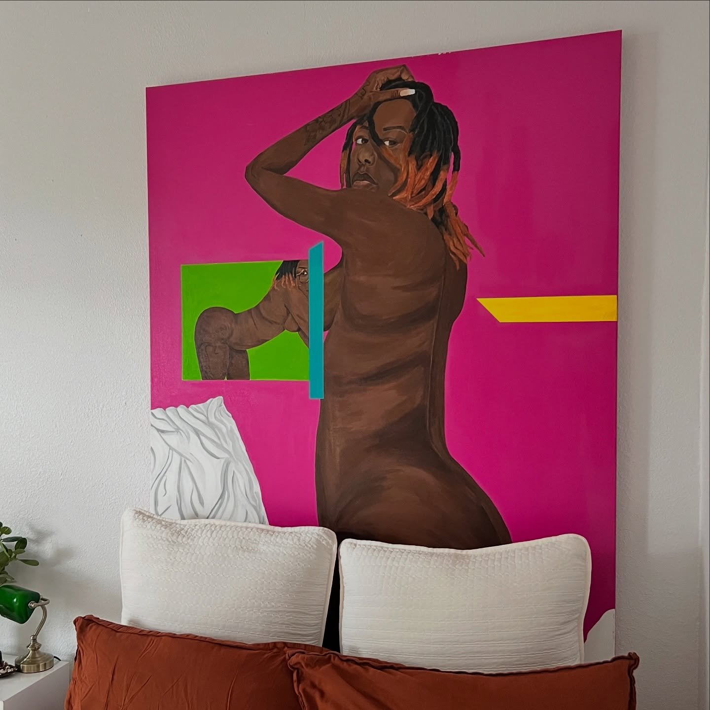 keion hennessey b. 1993

sittin up in this room tryna figure out how to share my vulnerabilities as well as i share my nudes, 2023

acrylic on canvas

4&rsquo; x 5&rsquo;