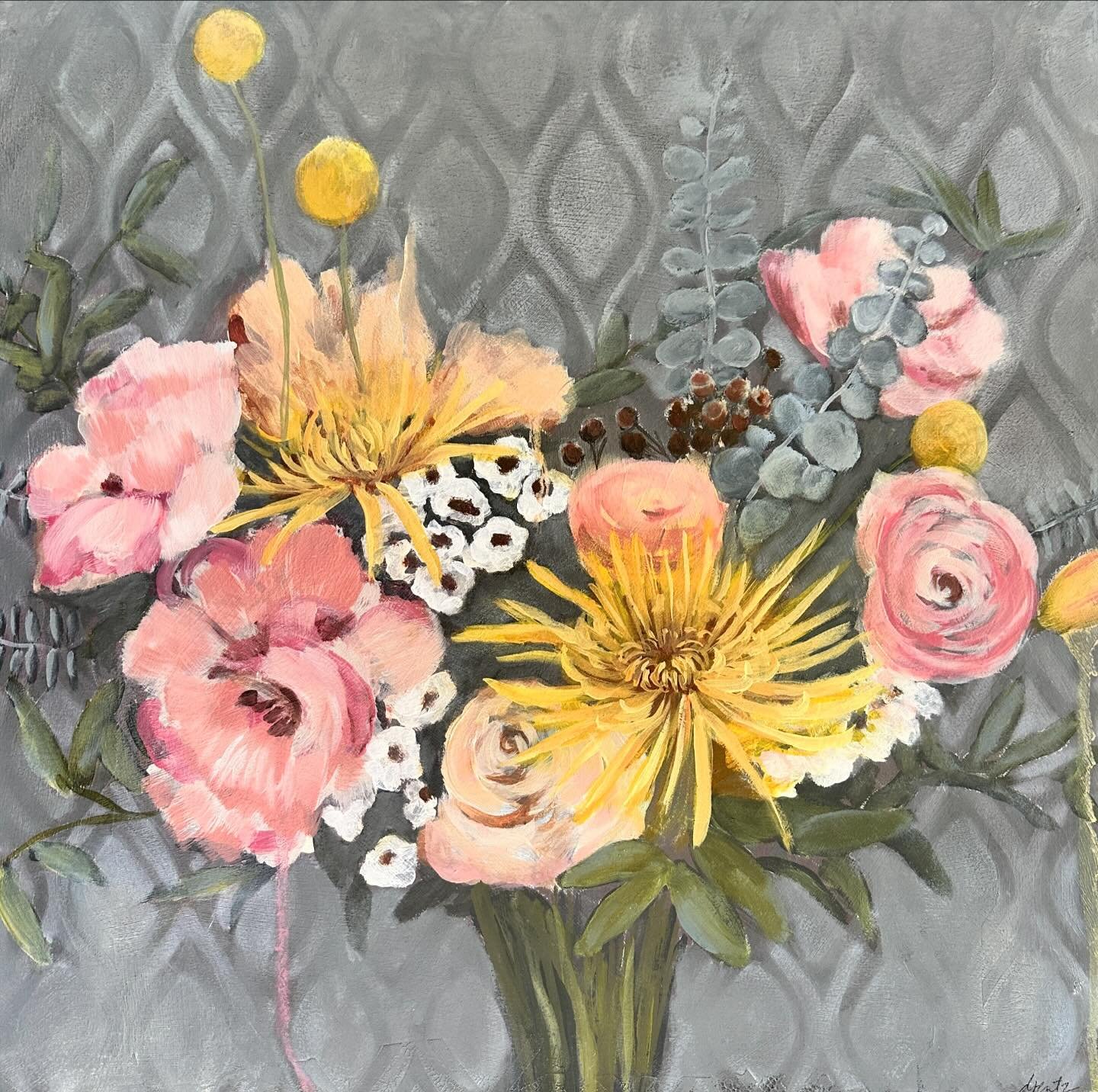 In honor of spring I&rsquo;m posting a couple older bouquet paintings that are still available. They are happy pieces that remind me how much I&rsquo;m ready for the flowers in my garden to bloom! 
Spring Bouquet #1 and #2, 16x16 oil on panel

#sprin