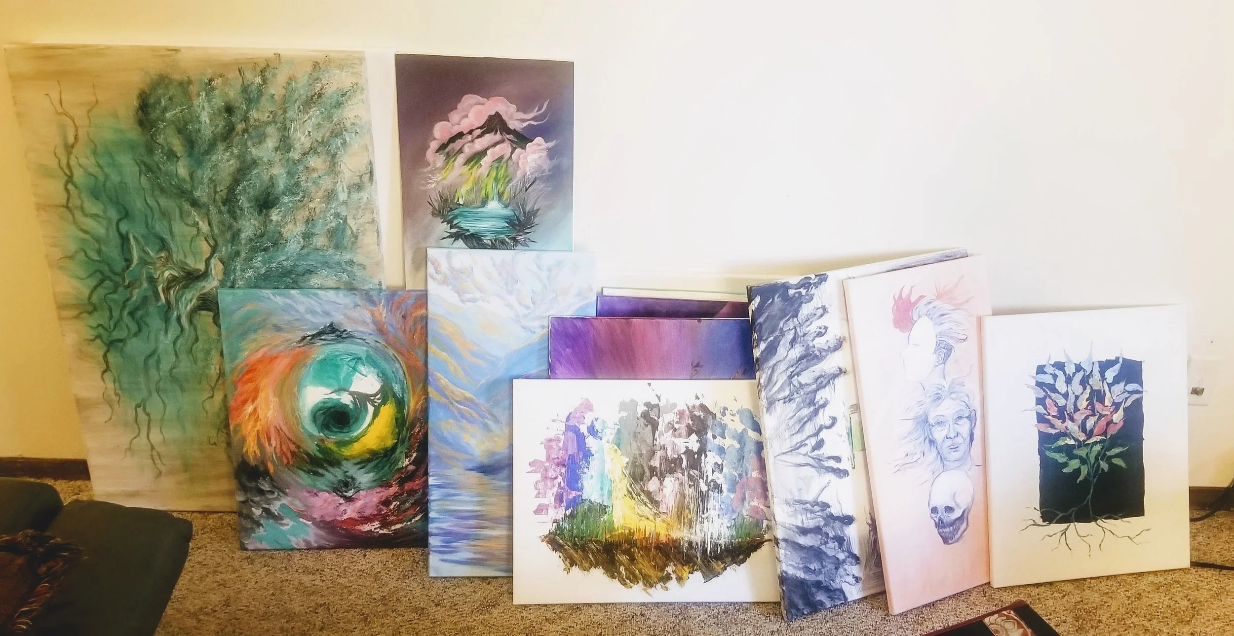 My glamorous studio, also known as the living room of 100 square feet, is everything I need to make art.
