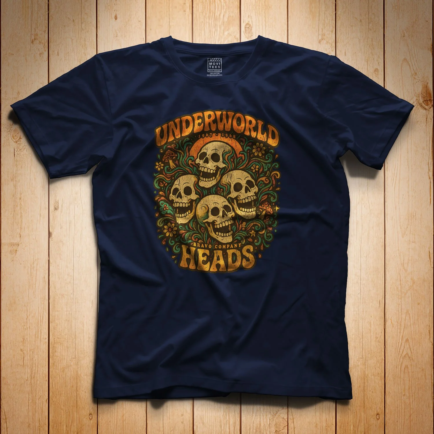 Underworld Heads T-Shirt in Navy Blue. Get your Platoon movie-inspired shirt, available in sizes S to 5XL, starting at just $21.49 with free shipping.