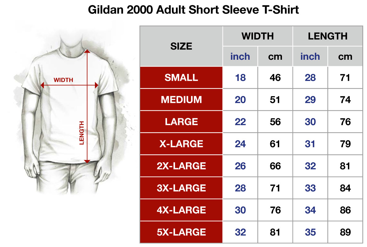 Gildan 2000 T Shirt Size Chart
