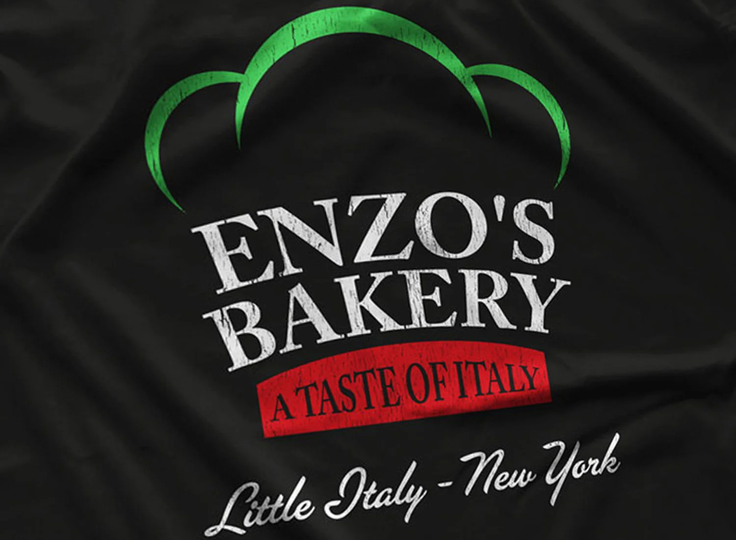 Close-up of our Enzo’s Bakery Sweatshirt in color Black.