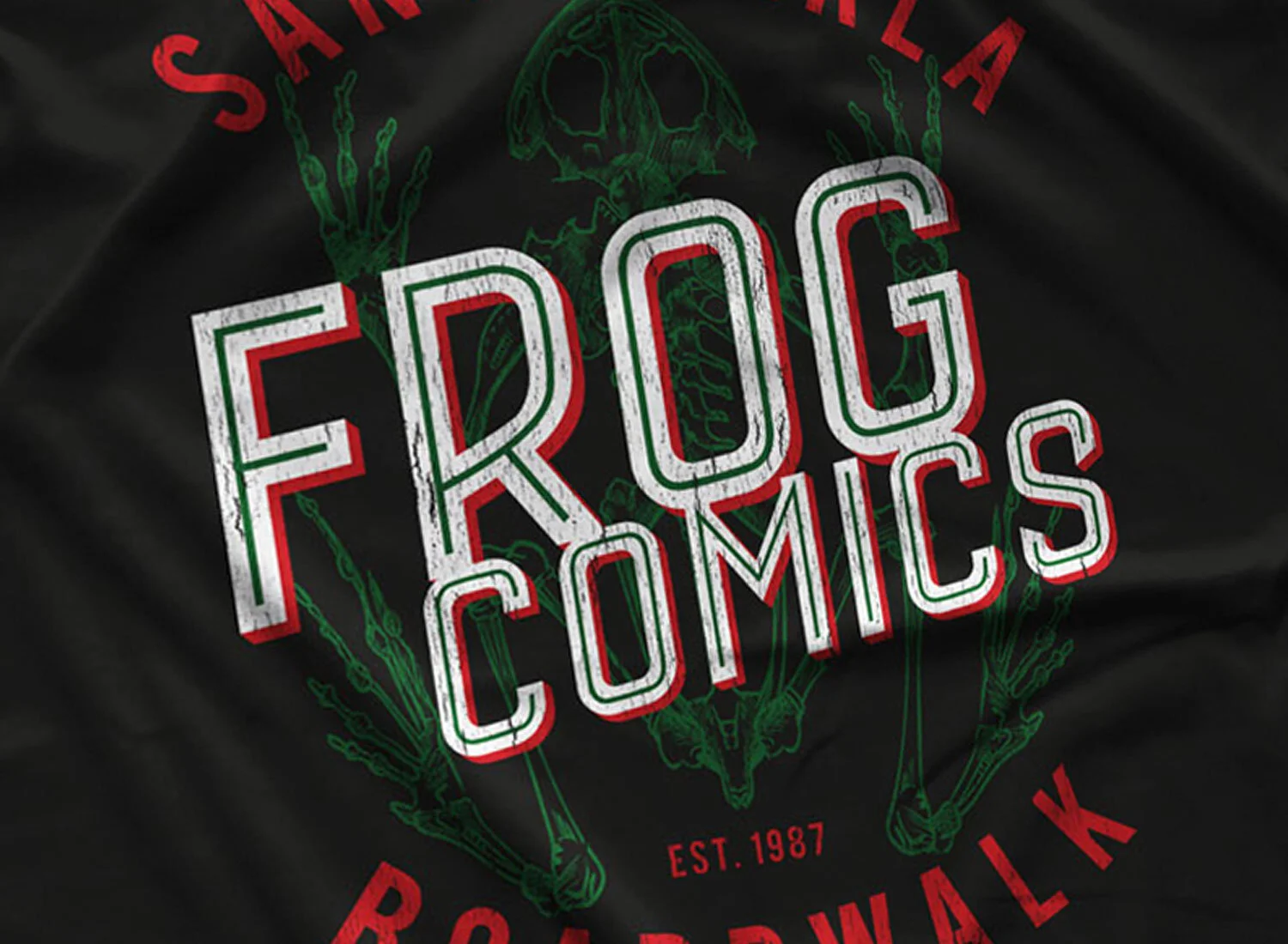 Close-up of a Frog Comics Long Sleeve T-shirt in Black. Get your "The Lost Boys"-inspired shirt in sizes S to 5XL, starting at just $27.99 with free shipping.