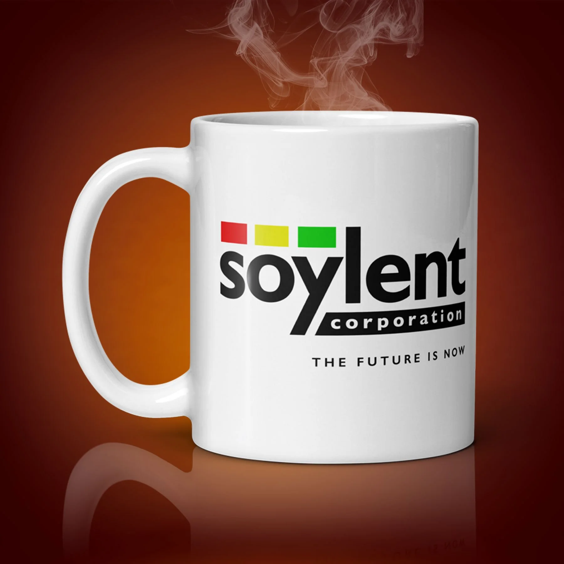 An 11-oz Soylent Corporation Mug displays the right side. The artwork on our mug is inspired by the movie "Soylent Green". It is available for $21.99 with free shipping.