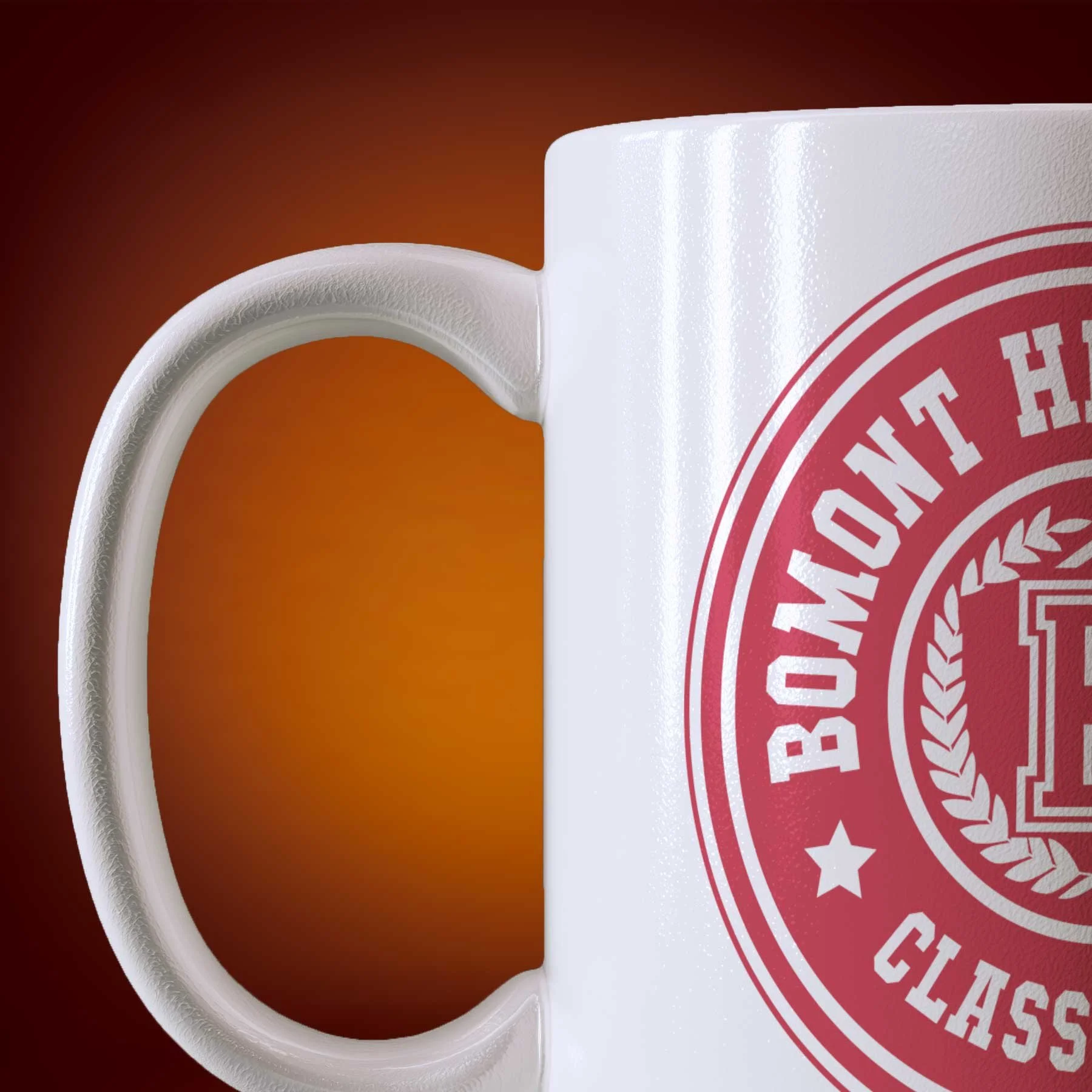 Close-up of an 11-oz Bomont High School Mug.