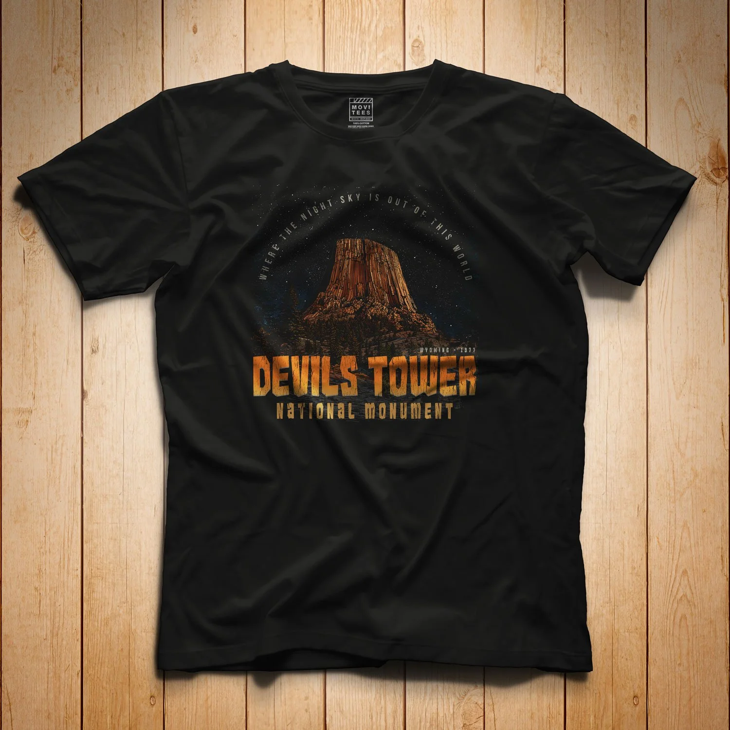 Devils Tower T-Shirt in color black, the movie Close Encounters of the Third Kind Inspired T-shirt in sizes S M L XL 2XL 3XL 4XL 5XL from $21.49