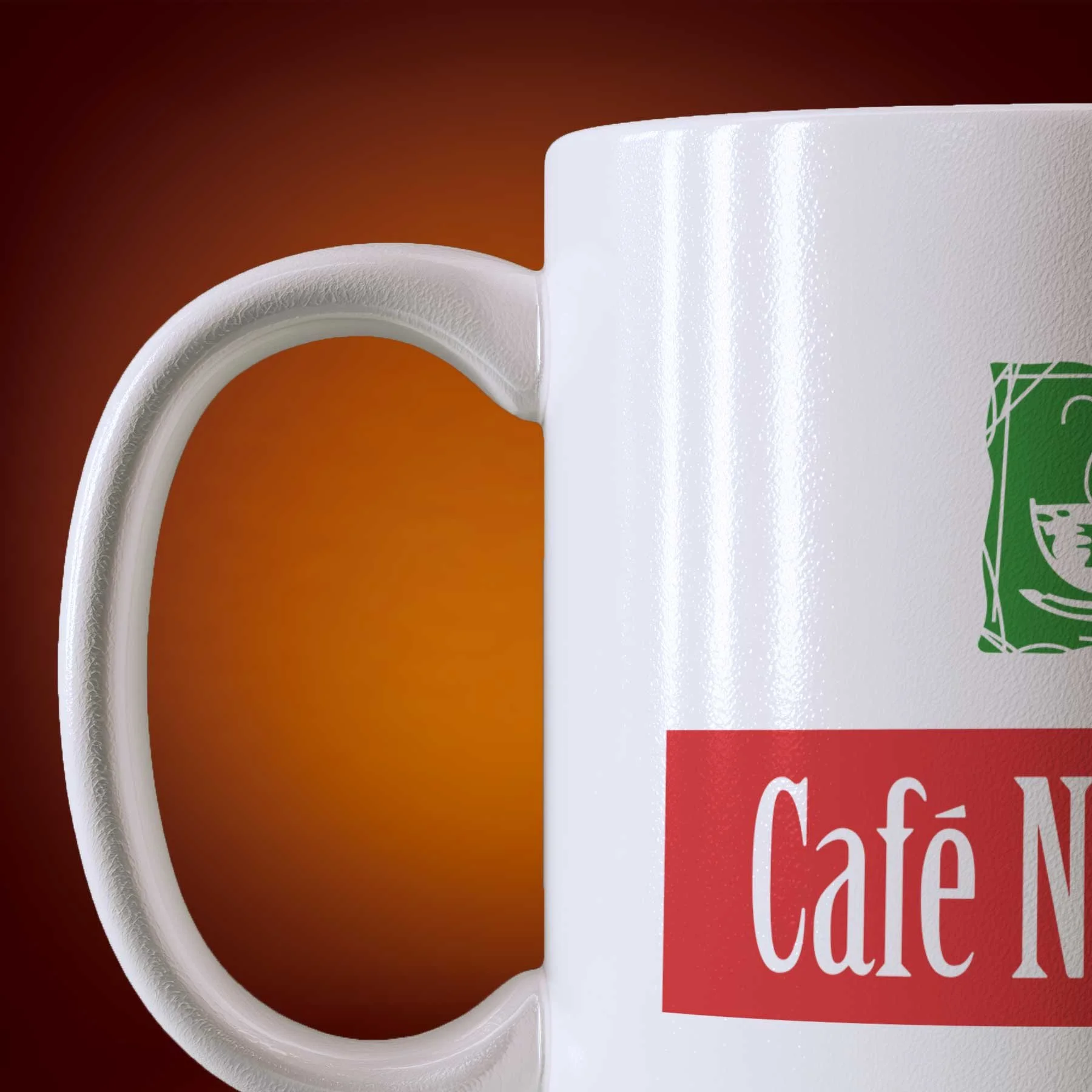 Close-up of an 11-oz Café Nervosa mug.