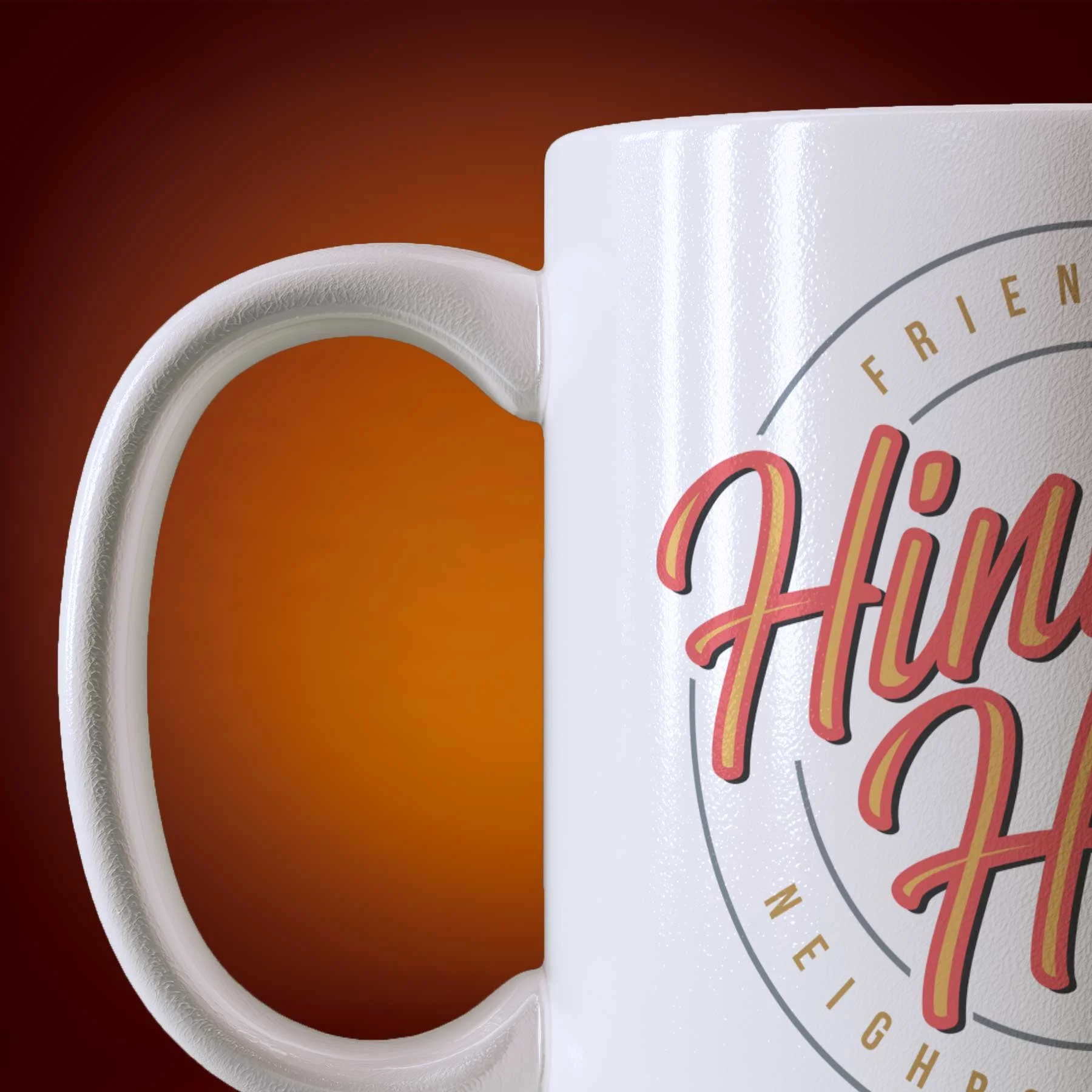Close-up of an 11-oz Hinkley Hills mug.
