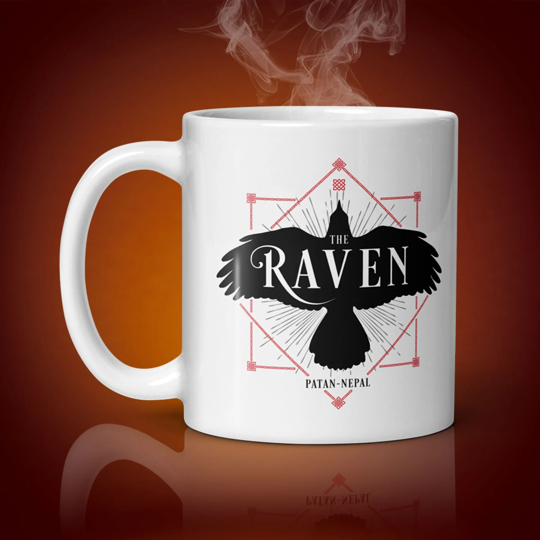 An 11-oz The Raven mug displays the right side. The artwork on our mug is inspired by the movie "Raiders of the Lost Ark". It is available for $21.99 with free shipping.