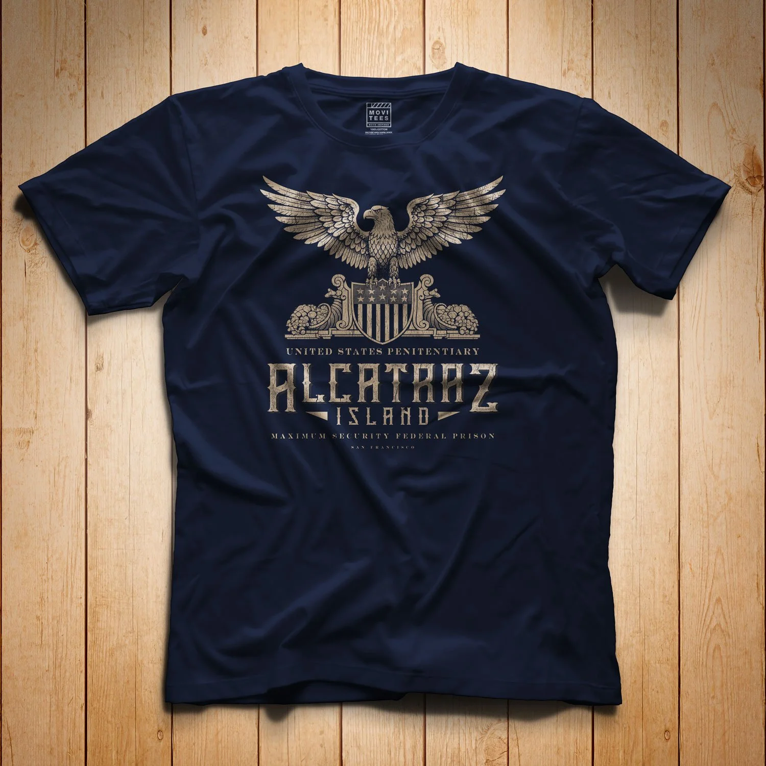 Alcatraz Island Prison T-Shirt in Navy Blue. Get your "The Rock"- inspired shirt in sizes S to 5XL, starting at just $21.49 with free shipping.