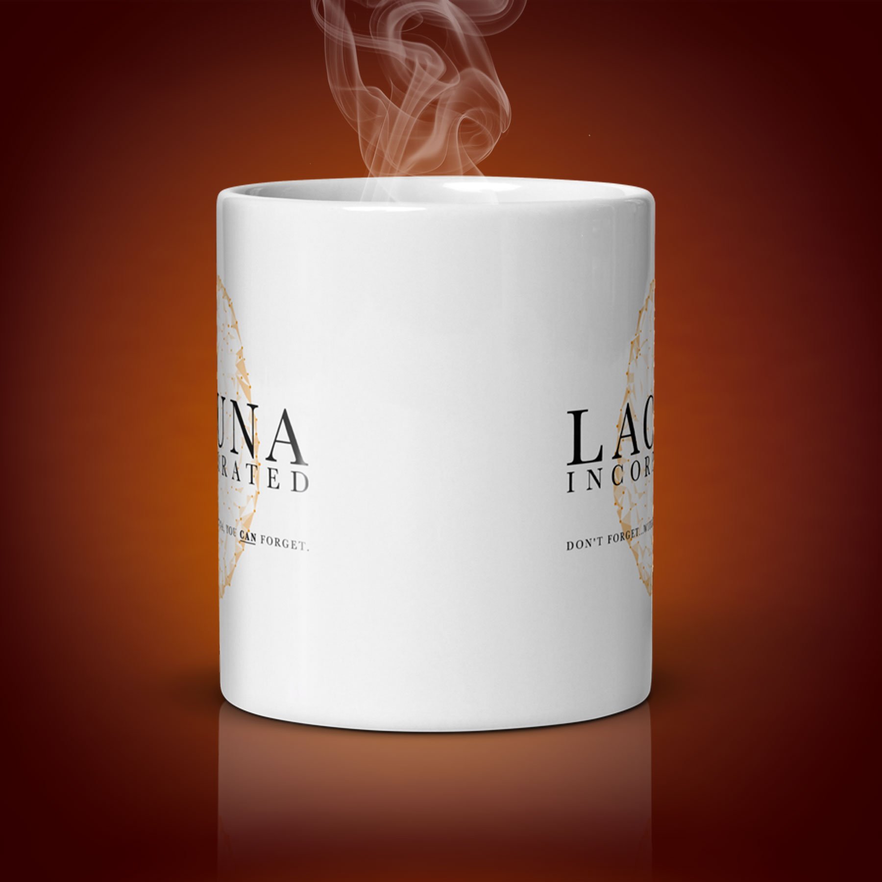 An 11-oz Lacuna Incorporated mug displays the center side. The artwork on our mug is inspired by the movie "Eternal Sunshine of the Spotless Mind". It is available for $21.99 with free shipping.