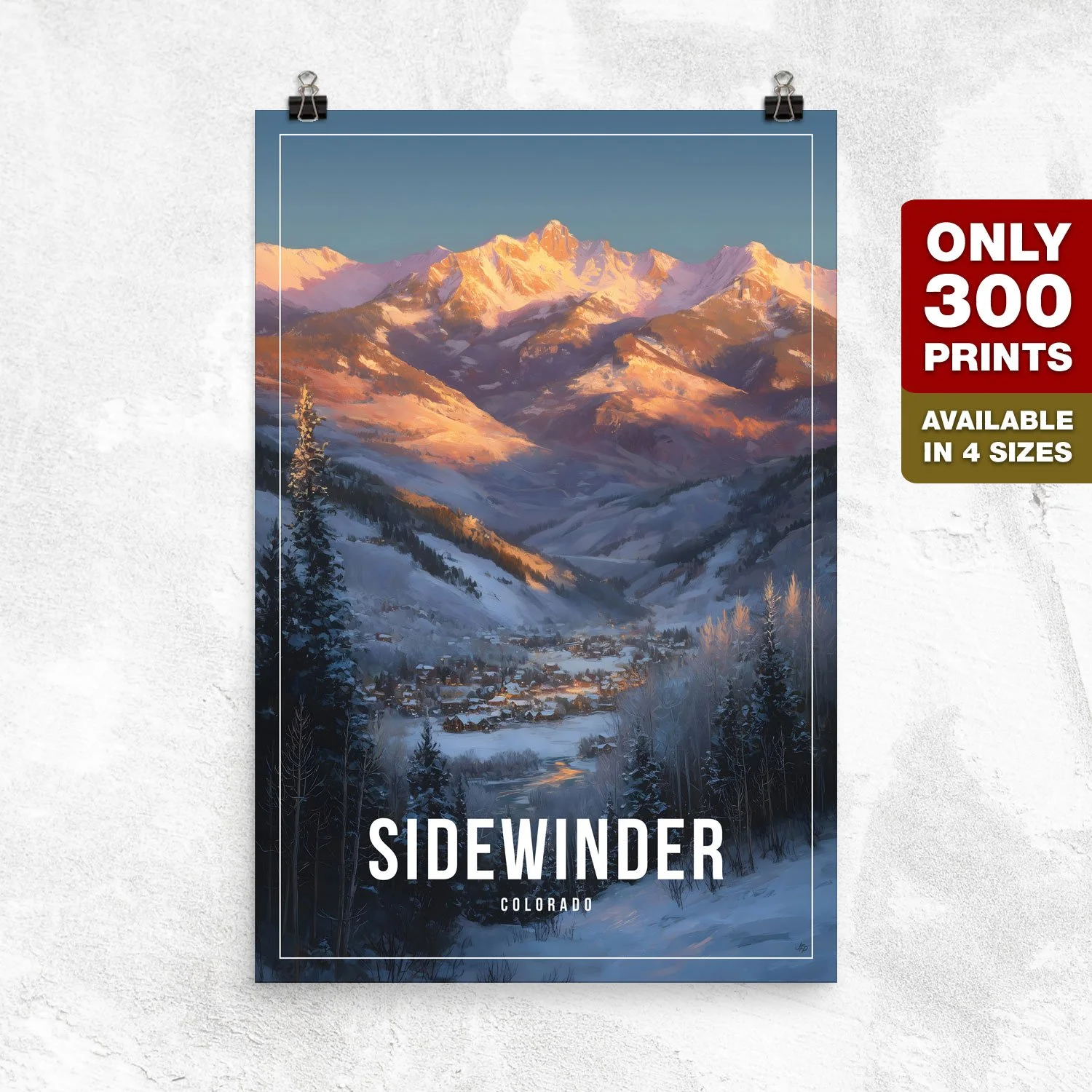 A Sidewinder Colorado poster is hanging on a wall without a frame. The movie The Shining inspired the poster. From $6.99 - shipping included.