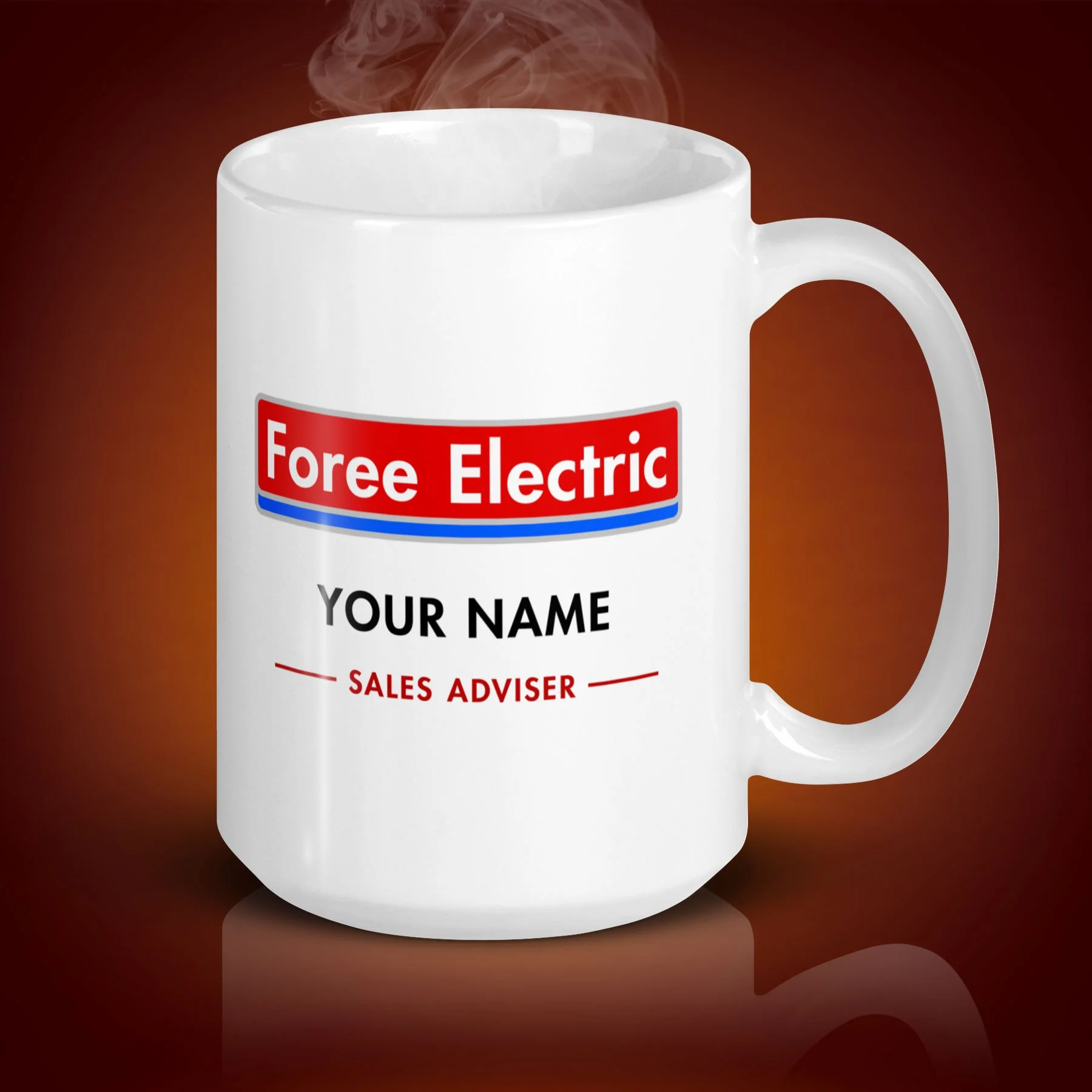 An 15-oz personalized Foree Electric Mug displays the left side. The artwork on our mug is inspired by the movie "Shaun of the Dead". It is available for $27.49 with free shipping.