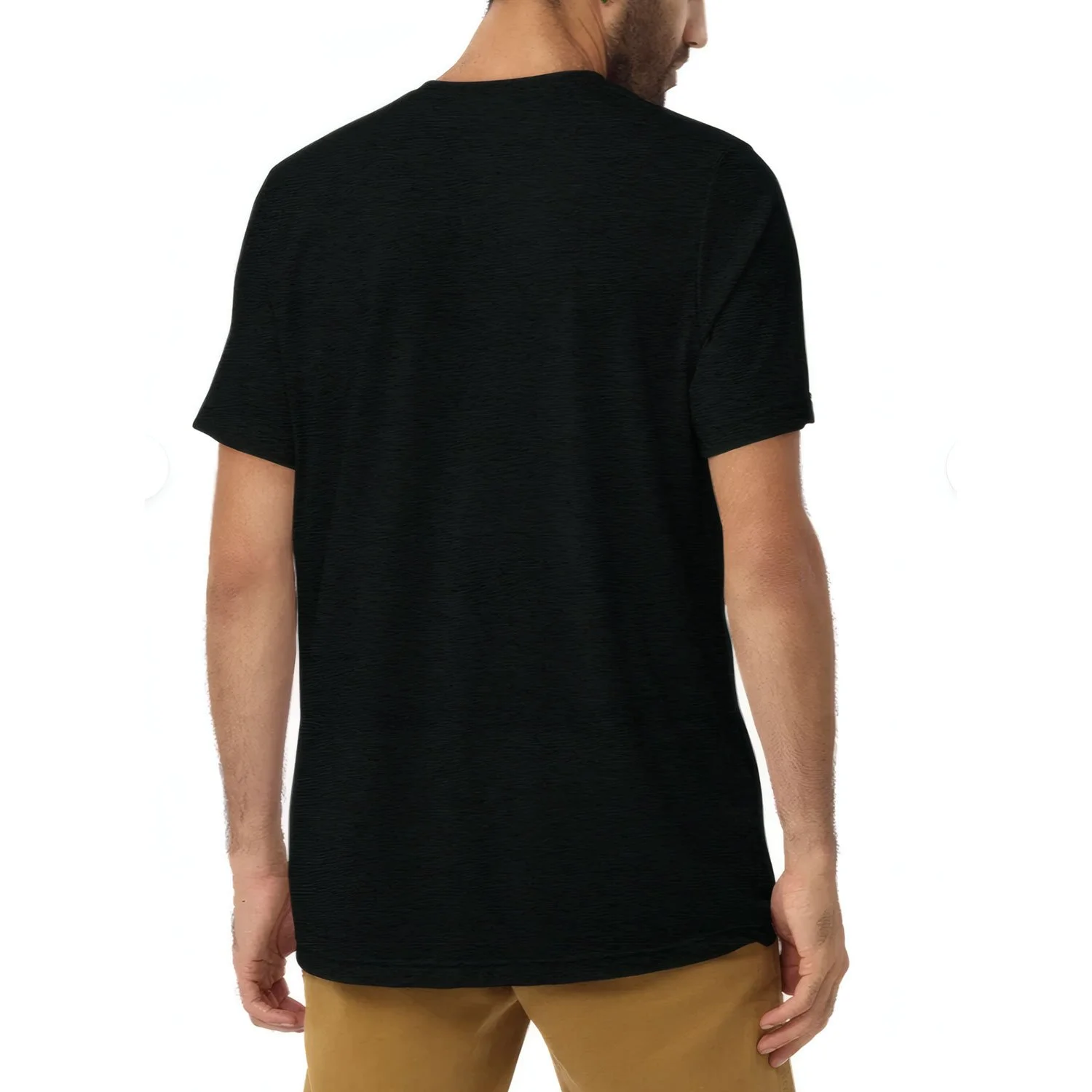 Image of a man seen from the back, wearing a unisex tri-blend T-shirt from Bella + Canvas (3413).