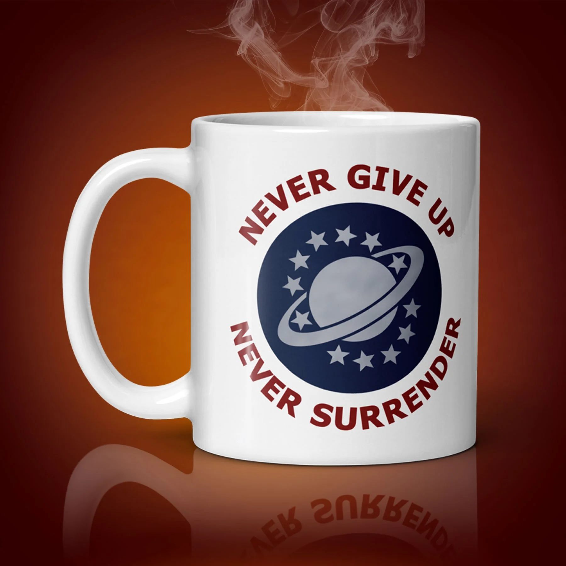 An 11-oz NSEA Mug displays the right side. The artwork on our mug is inspired by the movie "Galaxy Quest". It is available for $21.99 with free shipping.