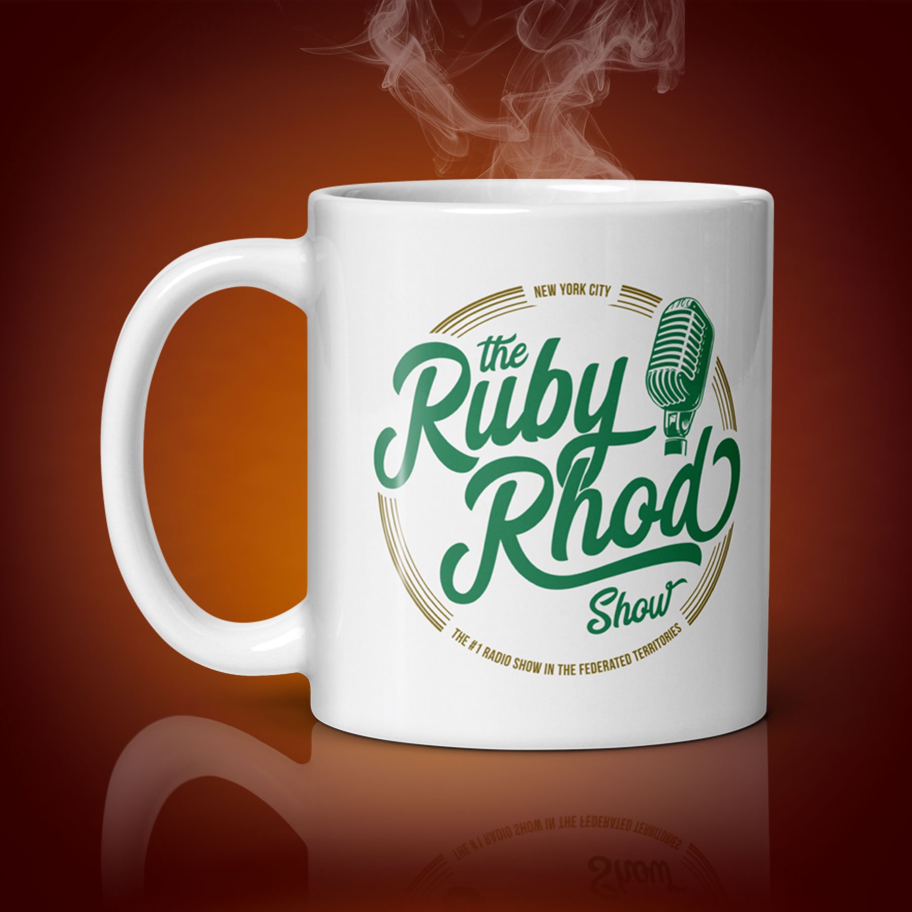 An 11-oz The Ruby Rhod Show Mug displays the right side. The artwork on our mug is inspired by the movie "The Fifth Element". It is available for $21.99 with free shipping.