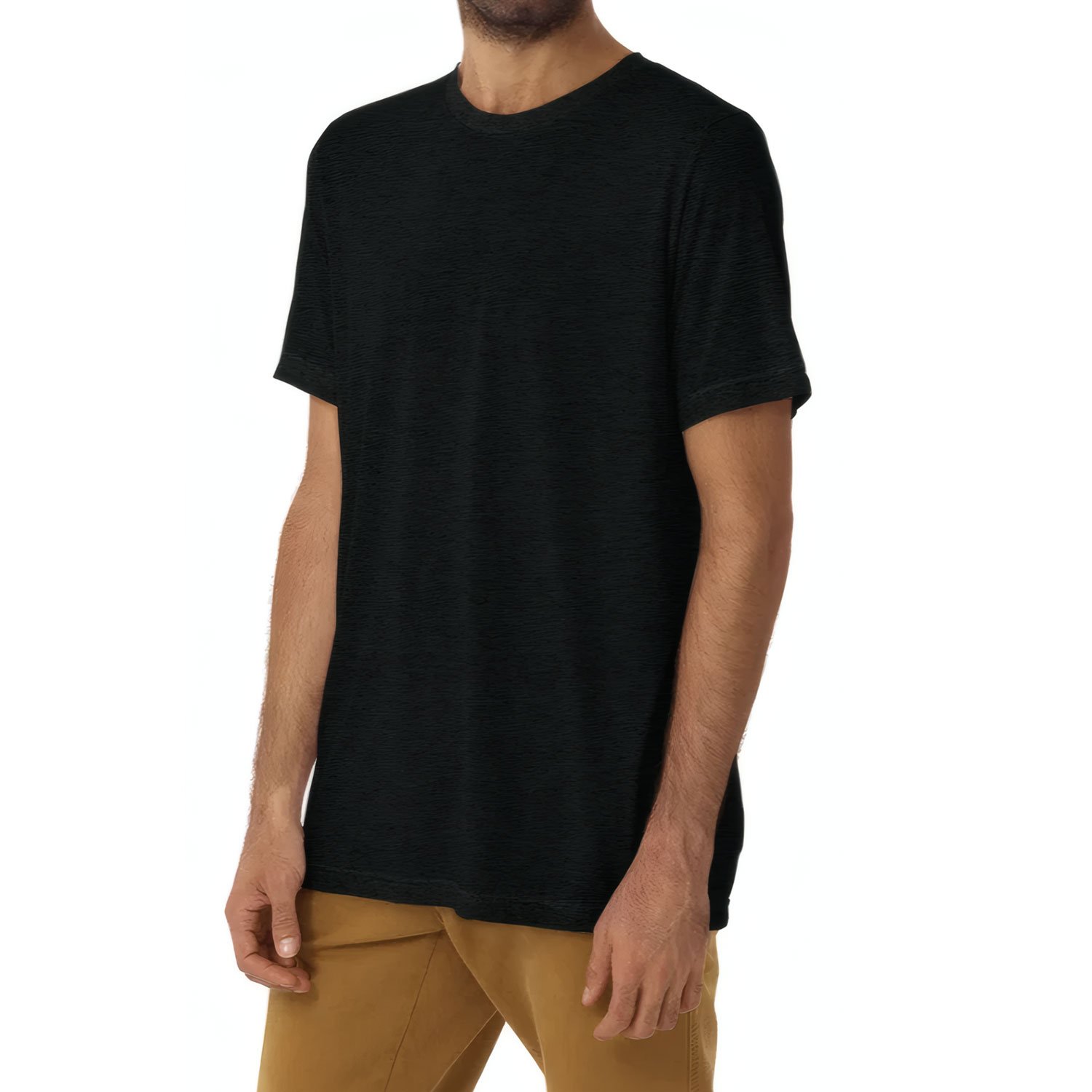 Image of a man seen from the front, wearing a unisex tri-blend T-shirt from Bella + Canvas (3413).